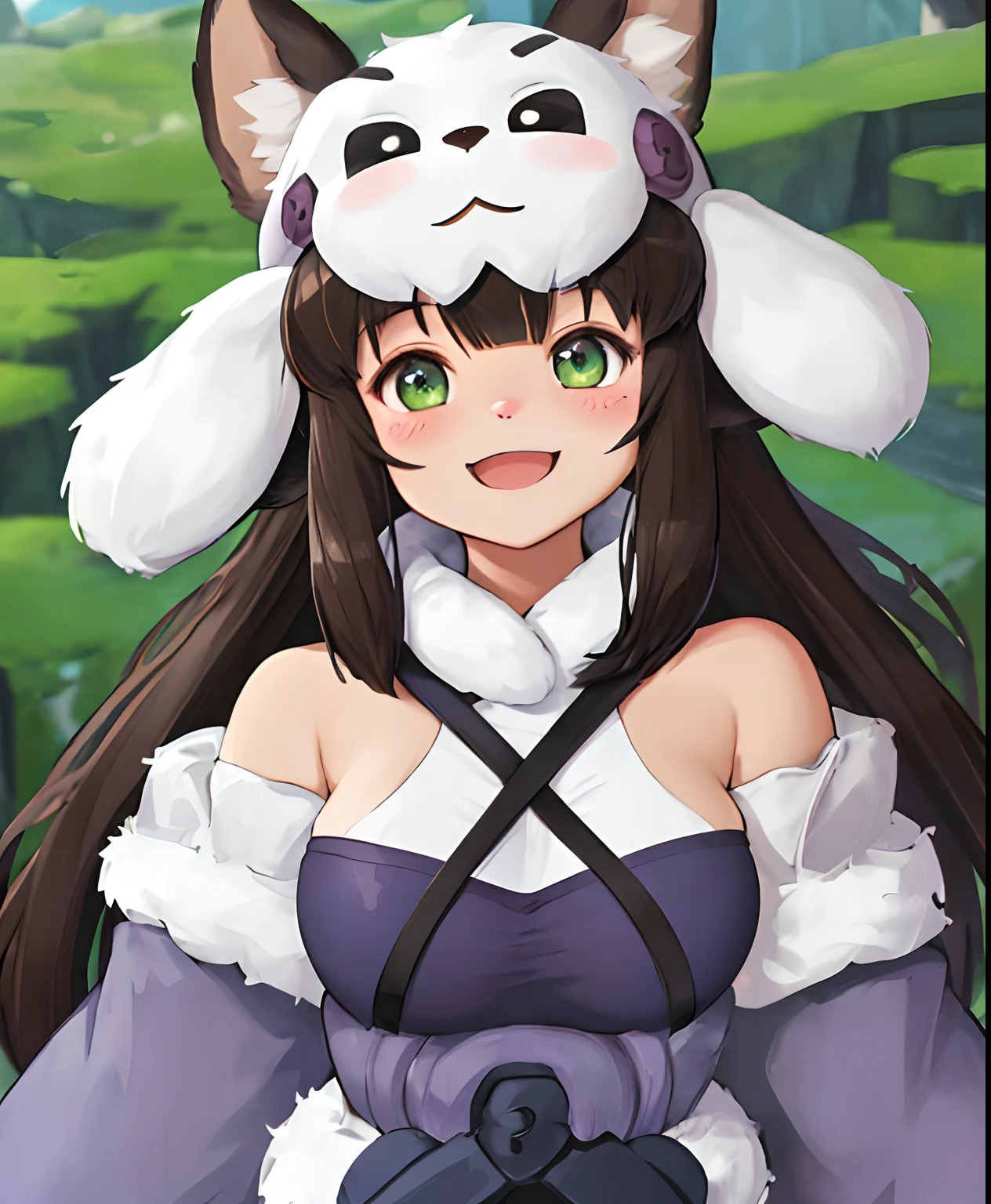 (pngtuber) face focus, portrait, avatar, fluffy, :D, cute, 1girl, solo, furry, Faputa, \(made in abyss\), nanachihat, looking at viewer, smile, manga