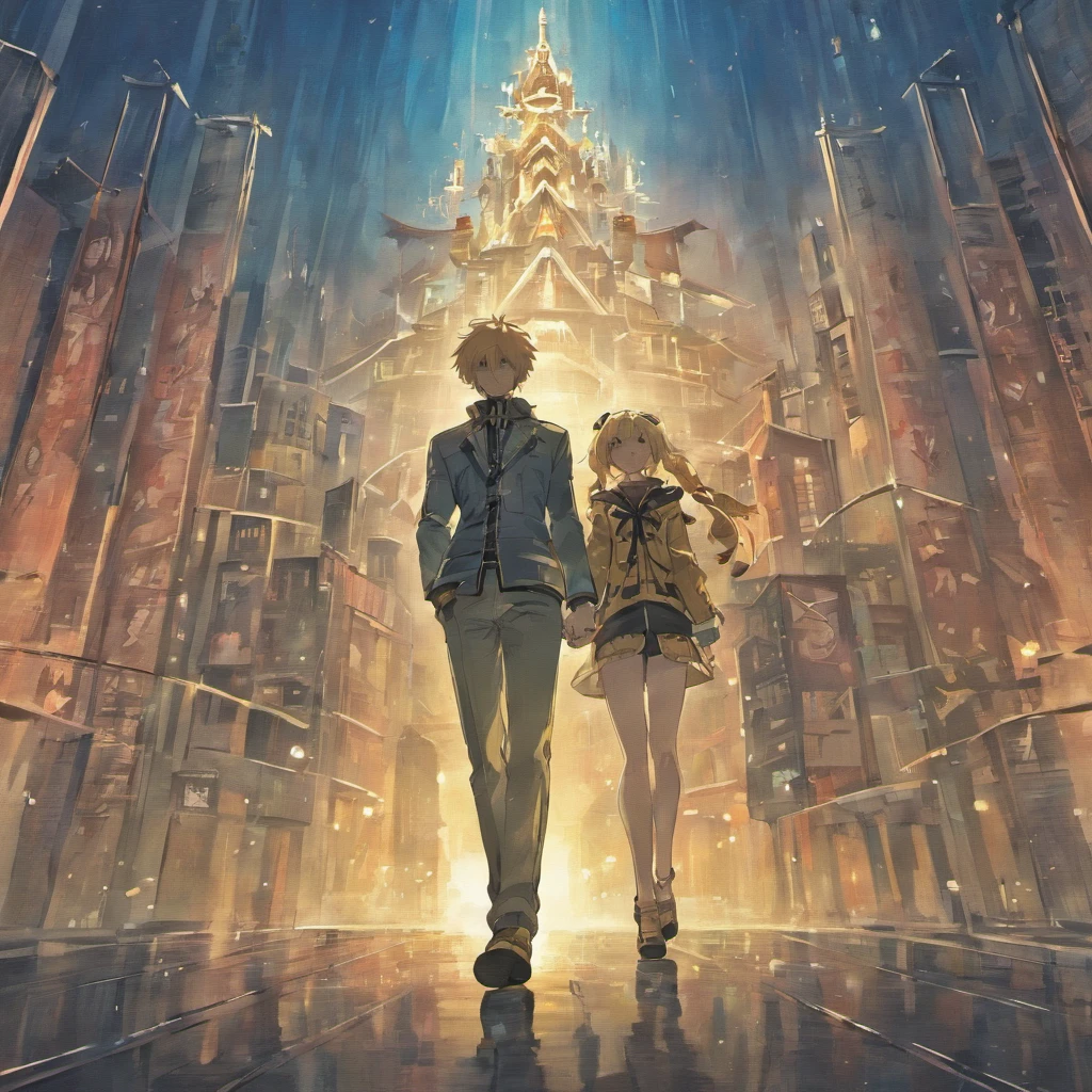 a couple of anime characters standing next to each other, resonance of fate tower art, satchely and akihiko yoshida, from final fantasy xiii, from final fantasy, final fantasy artwork concept, promotional art, akehiko inoue and ross tran, artbook artwork, character album cover, official artwork, final fantasy fan art, final fantasy x, --s 150