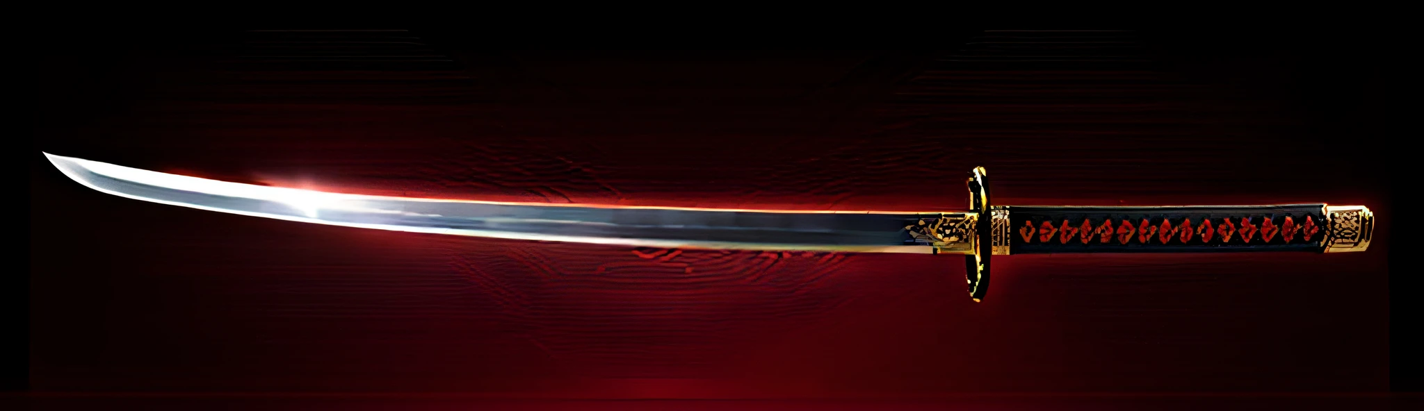 a closeup of a sword with a red handle on a black background, raytraced blade, katana reflexiva oscilante, Basic steel sword, espada buster, armored sword blade, Lance realista, sci-fi Espada, Espada Katana de prata brilhante, two - handed sword, Espada longa, espada grande, Katana Bainha, sabre de luz katana, espada longa