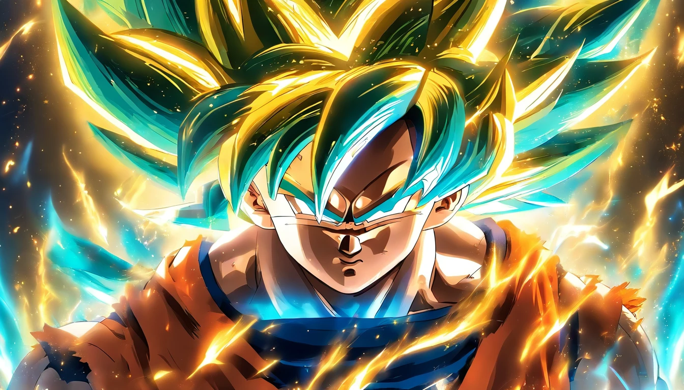 (Athletic theme, Escuro, vibrante), filho Goku de dragon ball z, mais alto detalhado, extremely high quality,by species, design piedoso