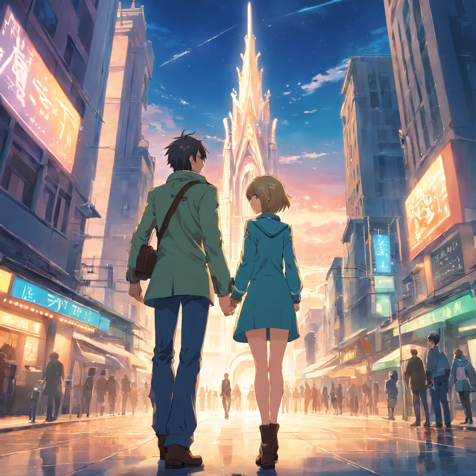 a couple of anime characters standing next to each other, resonance of fate tower art, satchely and akihiko yoshida, from final fantasy xiii, from final fantasy, final fantasy artwork concept, promotional art, akehiko inoue and ross tran, artbook artwork, character album cover, official artwork, final fantasy fan art, final fantasy x, --s 150