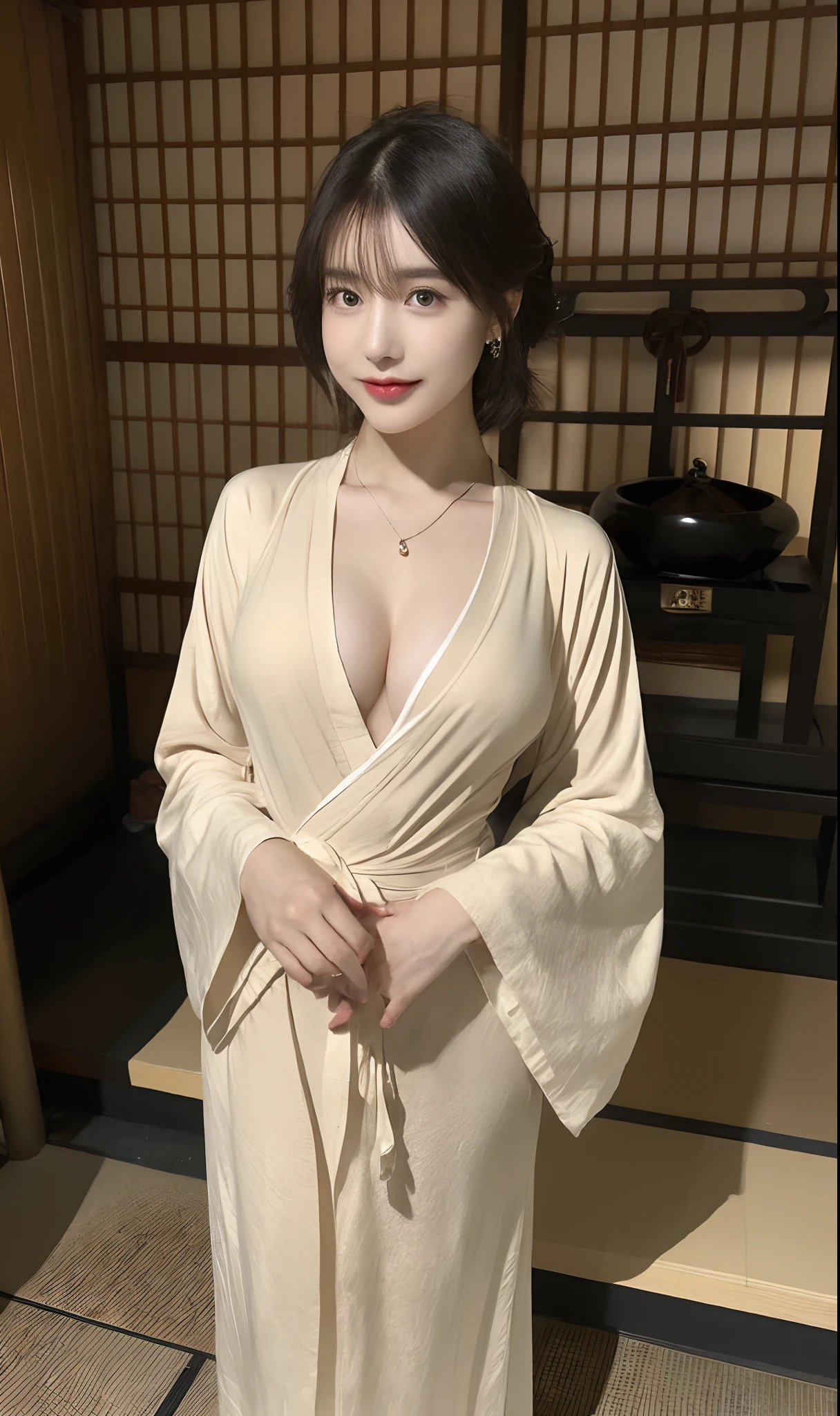 ((Best quality, 8k, Masterpiece :1.3)), 1girl, beautiful woman with emphasis on slim abs: 1.3, (casual hairstyle, big breasts: 1.2), (full body:1.6), hyper realistic skin detail, ultra-detailed face, delicate eyes, double eyelids, soft breasts, smile, beauty moles in breath, diamond choker necklace, jewely, exposed cleavage, her face, realistic, detailed skin, extreme light and shadow,  wearing yukata Japanese summer festival, wearing hair ribbon best quality, (in japanese shrine:1.5), (realistic, photorealistic: 1.37), extreme light and shadow, disheveled hair, master work, rich details, (highest quality photo), (masterpiece), (detailed eyes), look in front of you eyes, incredibly cute under eye moles, necklace, earring best quality, Japanese woman, large breasts, very short bob hair,upper body, A beautiful woman with perfect body:1.4, Slim abdomen:1.2,st. louis \(luxurious wheels\), perfect anatomy, Slim Abs: 1.1, ((geisha style is cover the allure of Japanese Oiran Kimono style, with its intricate designs, rich symbolism, and historical significance, influencing modern fashion and inspiring artists globally)), ((sideboob)),(underboob), sitting down, hands behind head, big breasts,(naked), fingers spreading open, underpants,((naked)), open legs, sweat skined:1.2, outdoor, blonde hair,