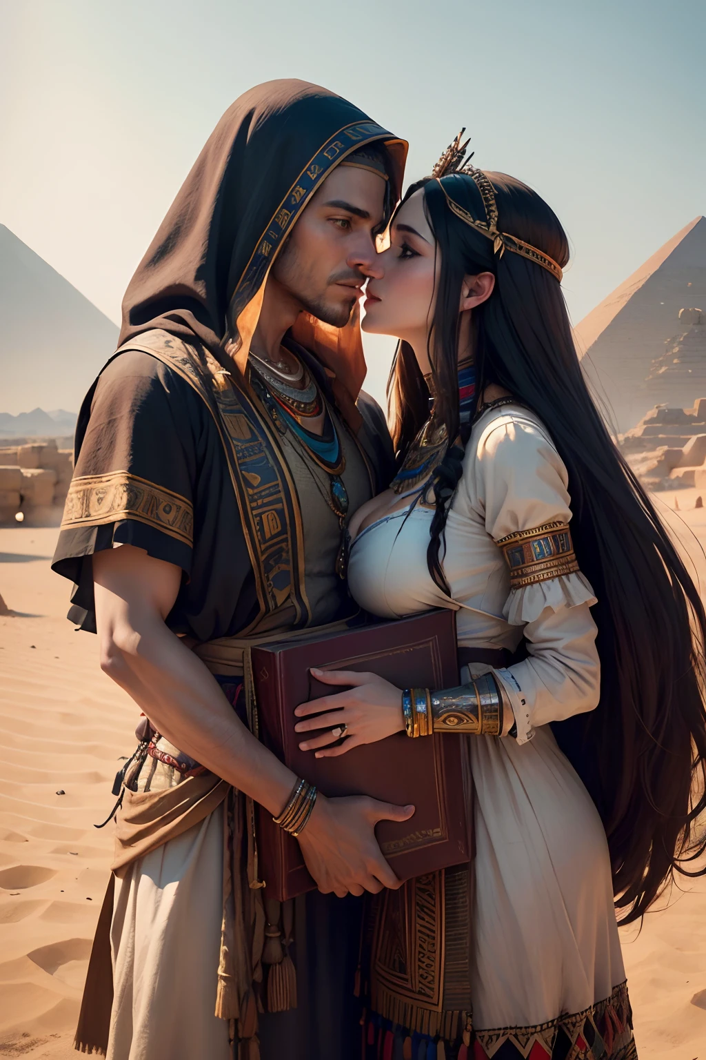 Beautiful long-haired egyptian girl, imagem de perfil, beijando