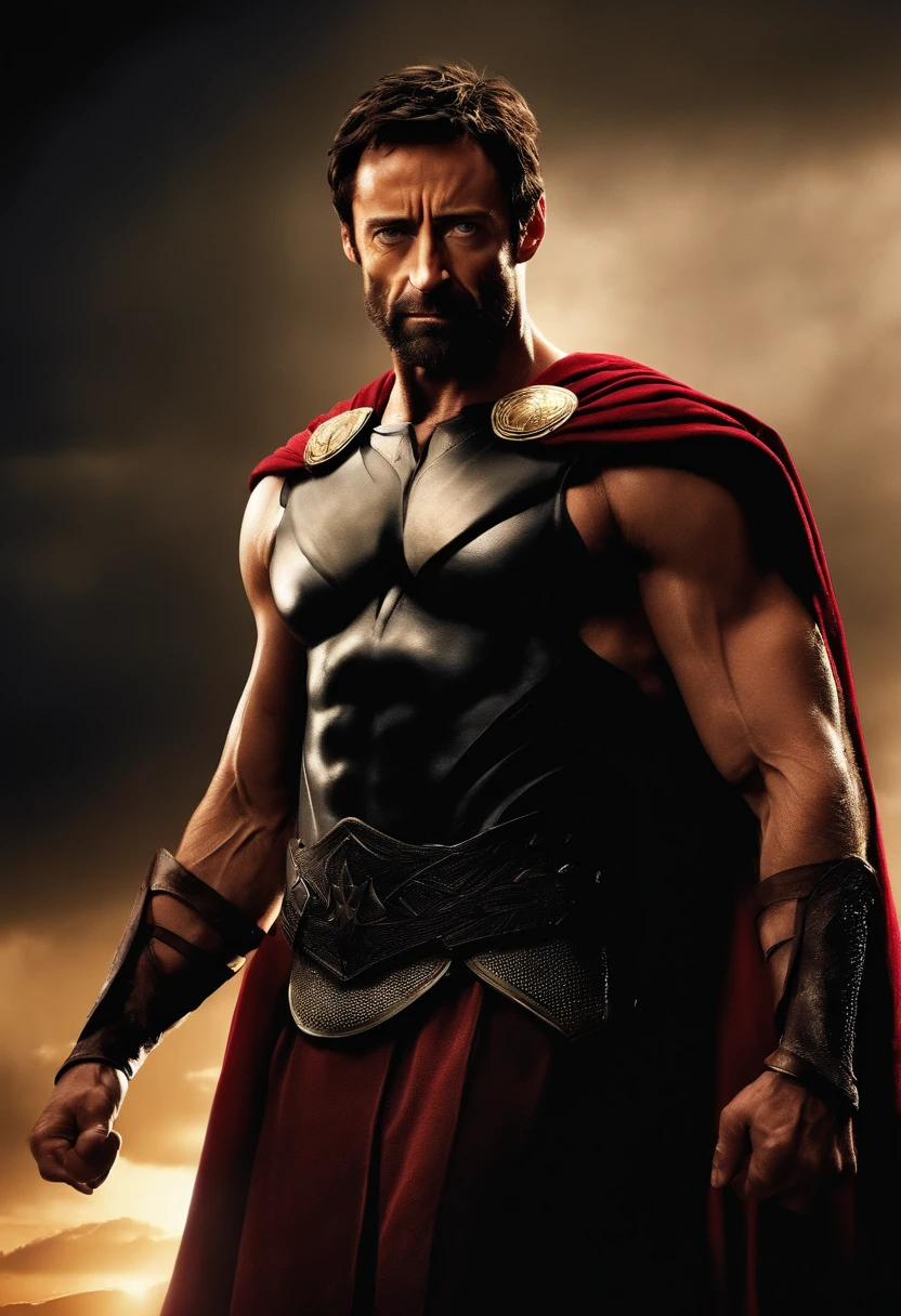 Hugh Jackman como personagem do filme 300 foto realista de corpo inteiro hd