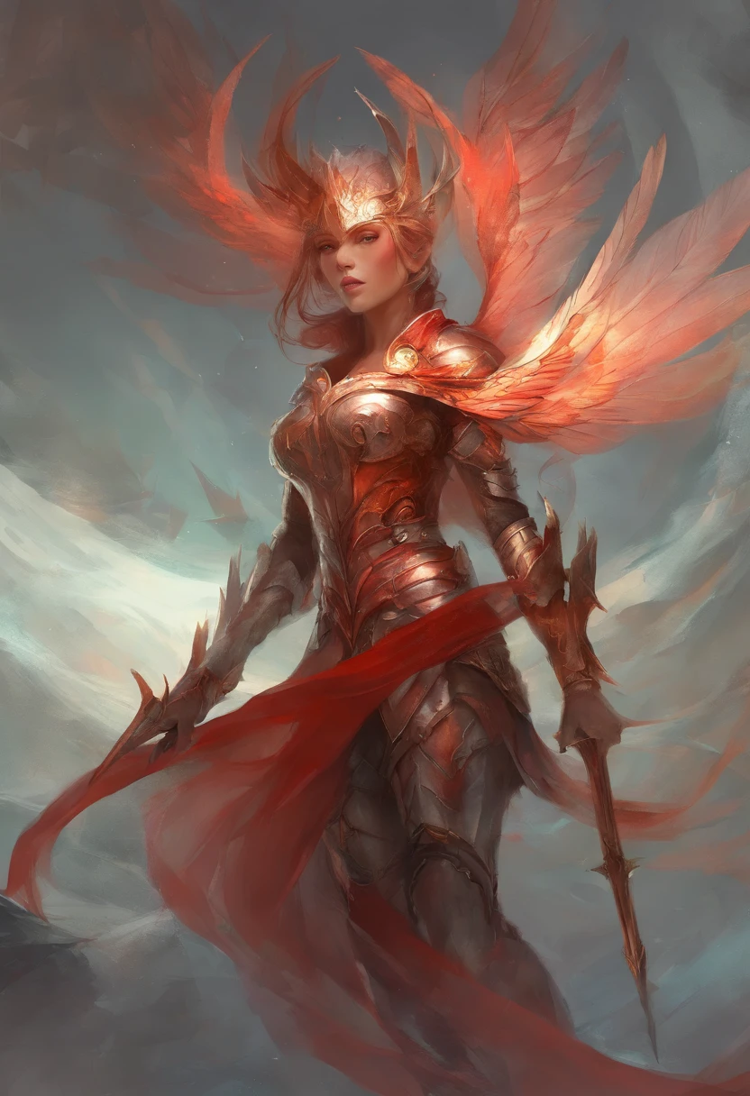 Fairy, rust red wings, ash grey armor, creepy looking, Masterpiece, Best Quality