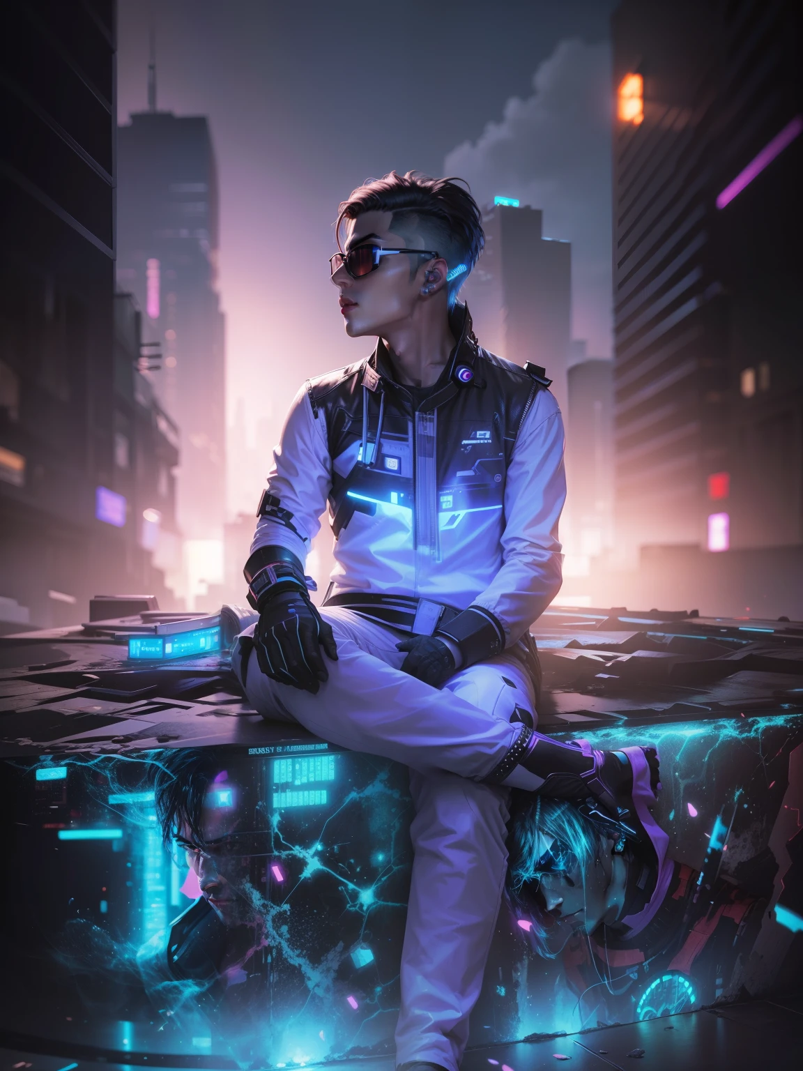 Change background cyberpunk handsome boy, realistic face, 8k, ultra realistic,