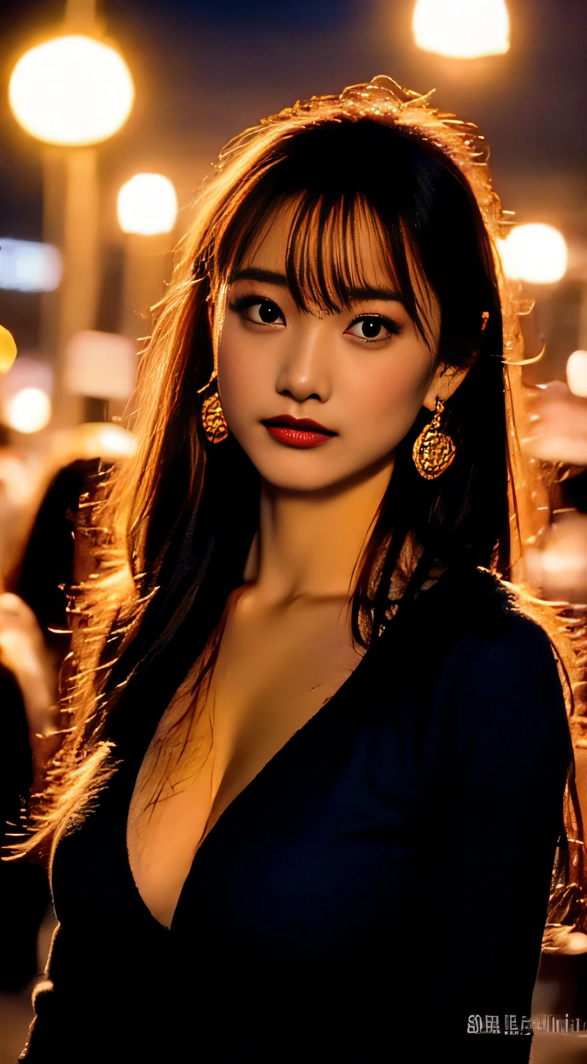 top-quality。８K-Picture。Ultra-high pixel。The background is the city at night。girl with。hair is long and slightly wavy,,,,,,,,,,,,,,,,,,,,,,,,,,,,,,,,,,,,,,,,,,,,,,,,,,,,,,,,,,,,,,,,,,,,,,,,,,,,,,,,,,,,,,,,,,,,,,。The color is dark brown。Glamour style、((huge-breasted：1.8))。wearing red dress、Photos dancing brilliantly。Delicate finish overall。The body line is gorgeous。legs are long、Wear red high heels。((Hair shines like a reflection of the street。The eyeball reflects the surrounding landscape。The skin is wet with night dew))。Almost perfect woman。((time々In close-up of the upper body))。The second highlighted part々I want you to express it in close-ups。