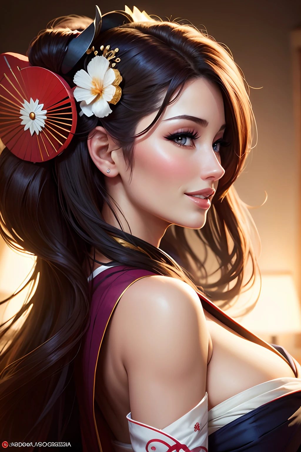 lucy pinder, portrait, smiling, sexy, profile, geisha, looking