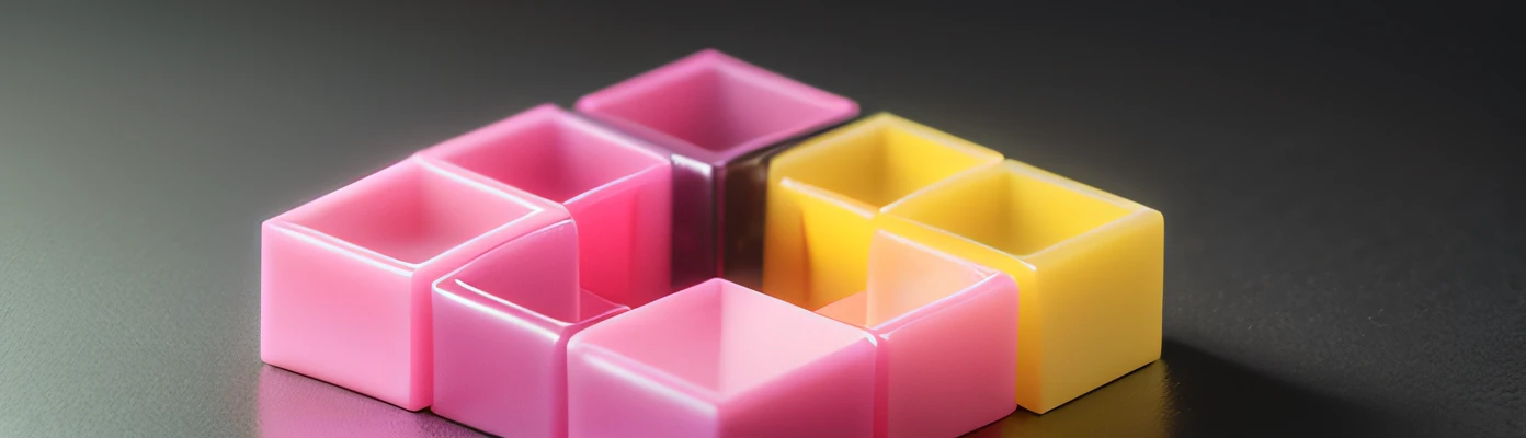 Pink and yellow 3d isometric plastic cubes