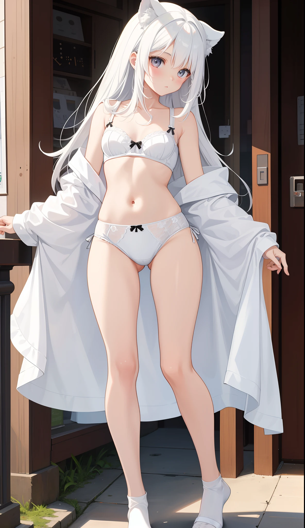 1girl in、AS-Adult、Underwear、Cute underwear、white  hair、