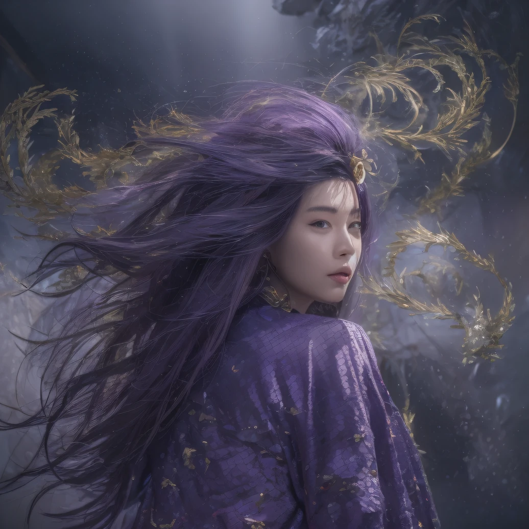 Agate glass texture 32K(tmasterpiece,k hd,hyper HD,32K)Long flowing bright purple hair,Autumn Pond,zydink, a color, Asian people (Kizi), (Red scarf), Combat posture, looking at the ground, long whitr hair, Floating bright purple, Fire cloud pattern gold tiara, Chinese long-sleeved gold silk garment, (abstract ink splash:1.2), white backgrounid,Lotus protector(realisticlying:1.4),Bright purple hair,Smoke on the road,The background is pure, A high resolution, the detail, RAW photogr, Sharp Re, Nikon D850 Film Stock Photo by Jefferies Lee 4 Kodak Portra 400 Camera F1.6 shots, Rich colors, ultra-realistic vivid textures, Dramatic lighting, Unreal Engine Art Station Trend, cinestir 800,Long flowing bright purple hair