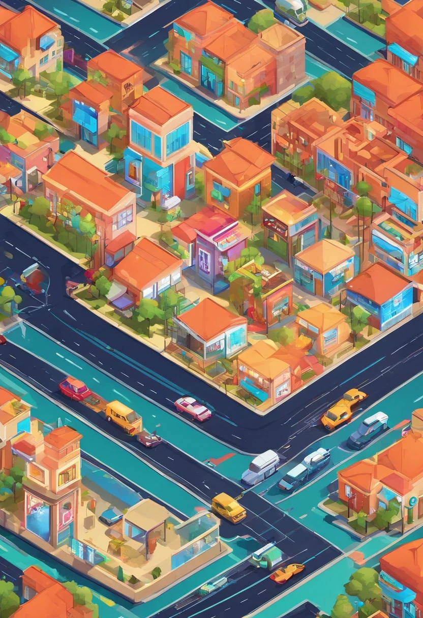 Absurdo, best quality, fantasia, isometric, Knolling estilo de (Cidade urbana, noite, escura, letreiro neon), rua, Sombras, darkeness, (fundo simples ceu escuro)