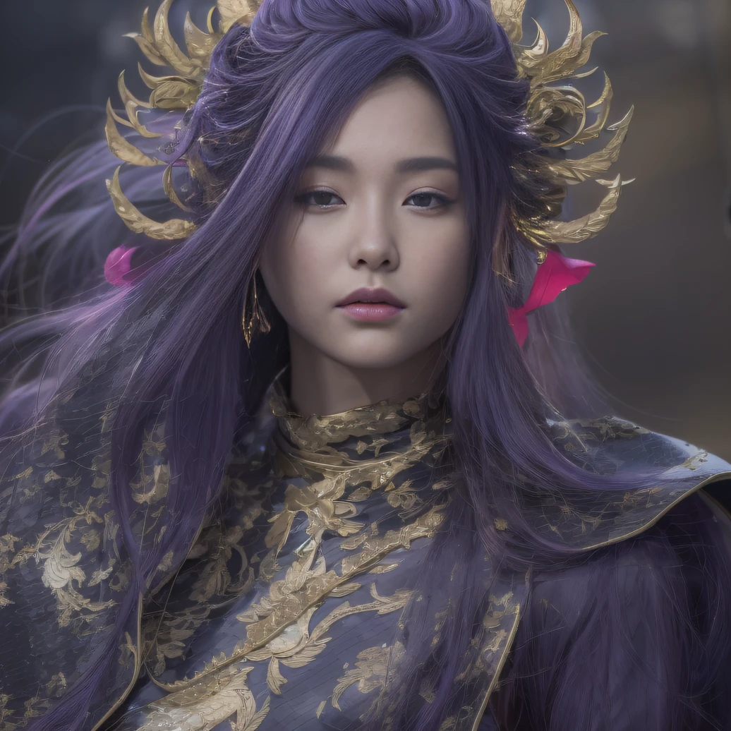 Agate glass texture 32K(tmasterpiece,k hd,hyper HD,32K)Long flowing bright purple hair,Autumn Pond,zydink, a color, Asian people (Kizi), (Red scarf), Combat posture, looking at the ground, long whitr hair, Floating bright purple, Fire cloud pattern gold tiara, Chinese long-sleeved gold silk garment, (abstract ink splash:1.2), white backgrounid,Lotus protector(realisticlying:1.4),Bright purple hair,Smoke on the road,The background is pure, A high resolution, the detail, RAW photogr, Sharp Re, Nikon D850 Film Stock Photo by Jefferies Lee 4 Kodak Portra 400 Camera F1.6 shots, Rich colors, ultra-realistic vivid textures, Dramatic lighting, Unreal Engine Art Station Trend, cinestir 800,Long flowing bright purple hair