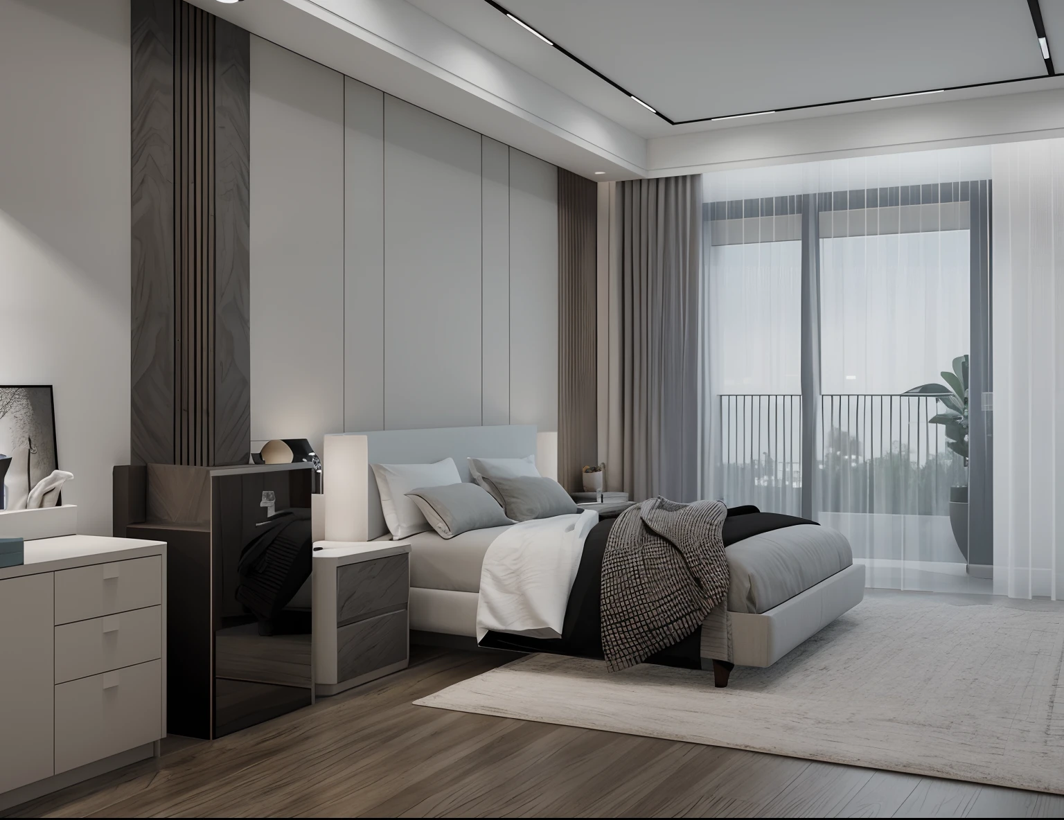there is a large bed in a room with a large window, rendered in vray, rendered in lumion pro, very realistic 3 d render, very realistic render, high quality 3 d render, high quality 3d render, rendered in v-ray, vray 8k render, render in vray, highly detailed render, rendered in povray