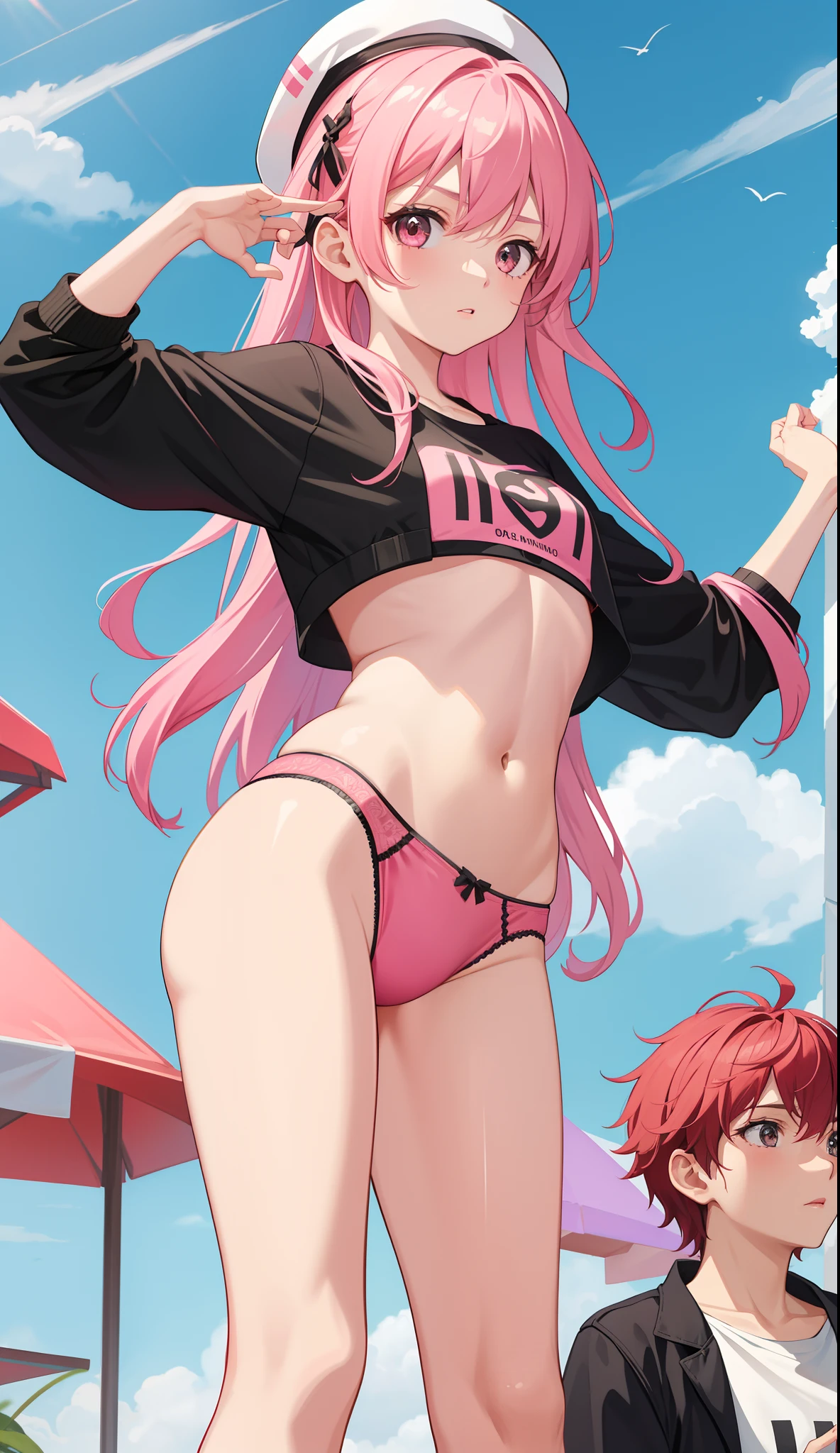 1girl in、AS-Adult、Underwear、Cute underwear、A pink-haired、