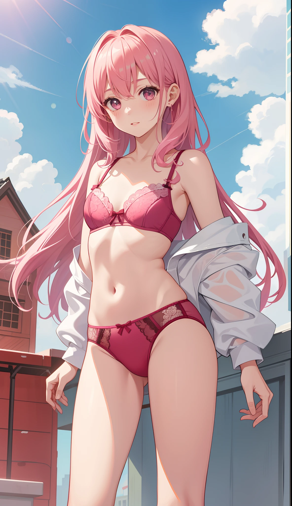 1girl in、AS-Adult、Underwear、Cute underwear、A pink-haired、