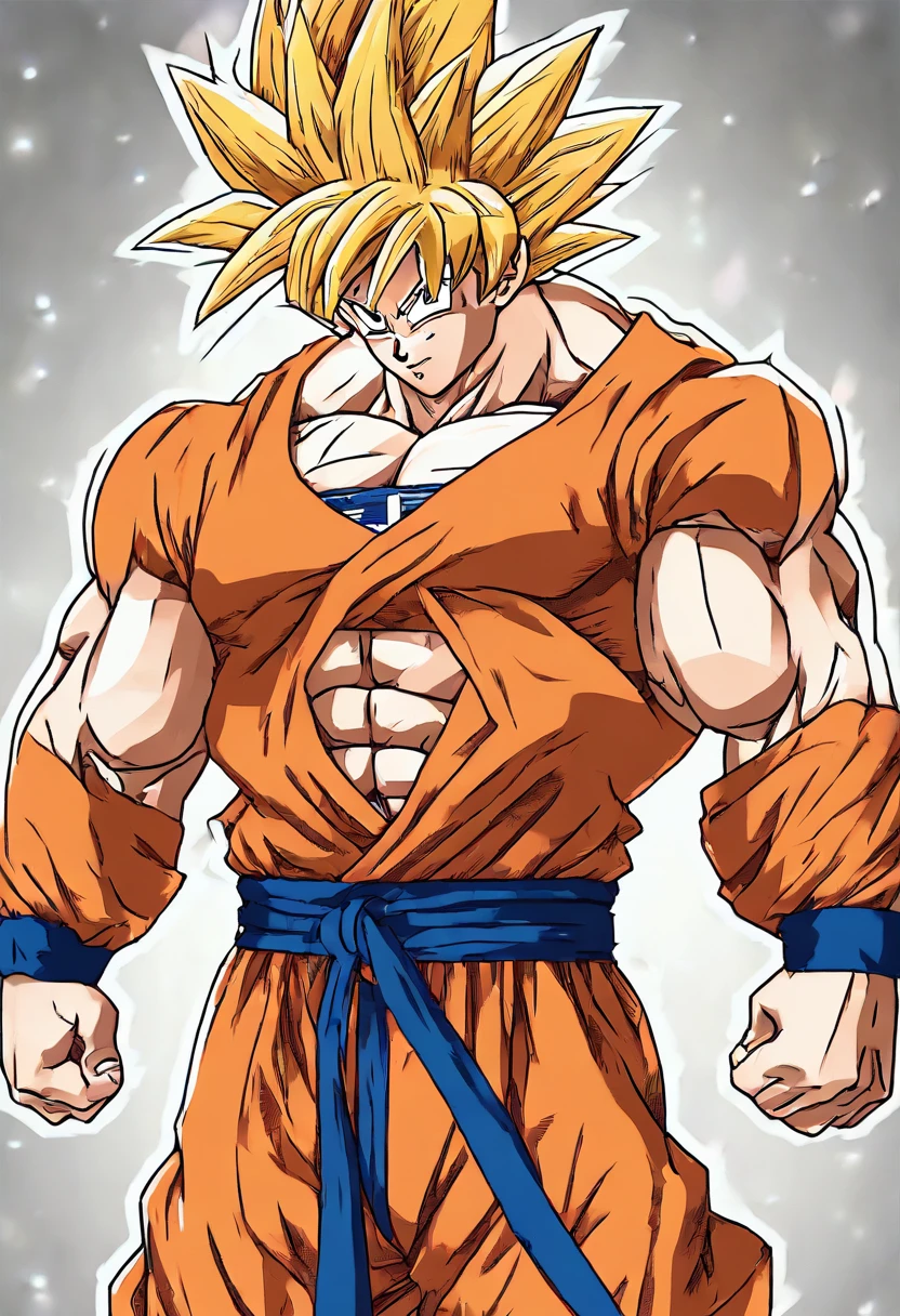 (a muscular man, Goku:2.5),(anime style),(dynamic fighting pose),(strong and determined expression),(fiery energy aura),(powerful Kamehameha wave),(intense battle scene),(colored in vibrant tones),(bright and striking lighting),(detailed muscles and facial features),(ultra-high resolution,4k),(professional artwork:1.2)