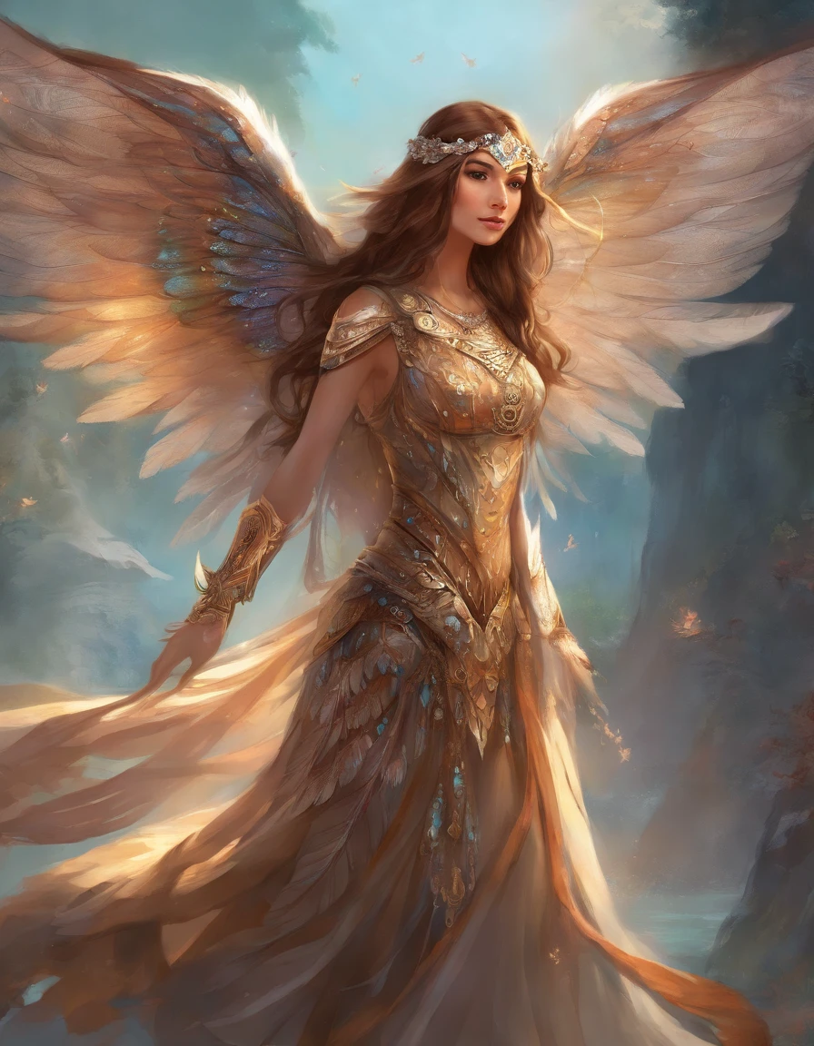 Fairy, tan and brown spotted owl wings, owl feather armor, Masterpiece, Best Quality