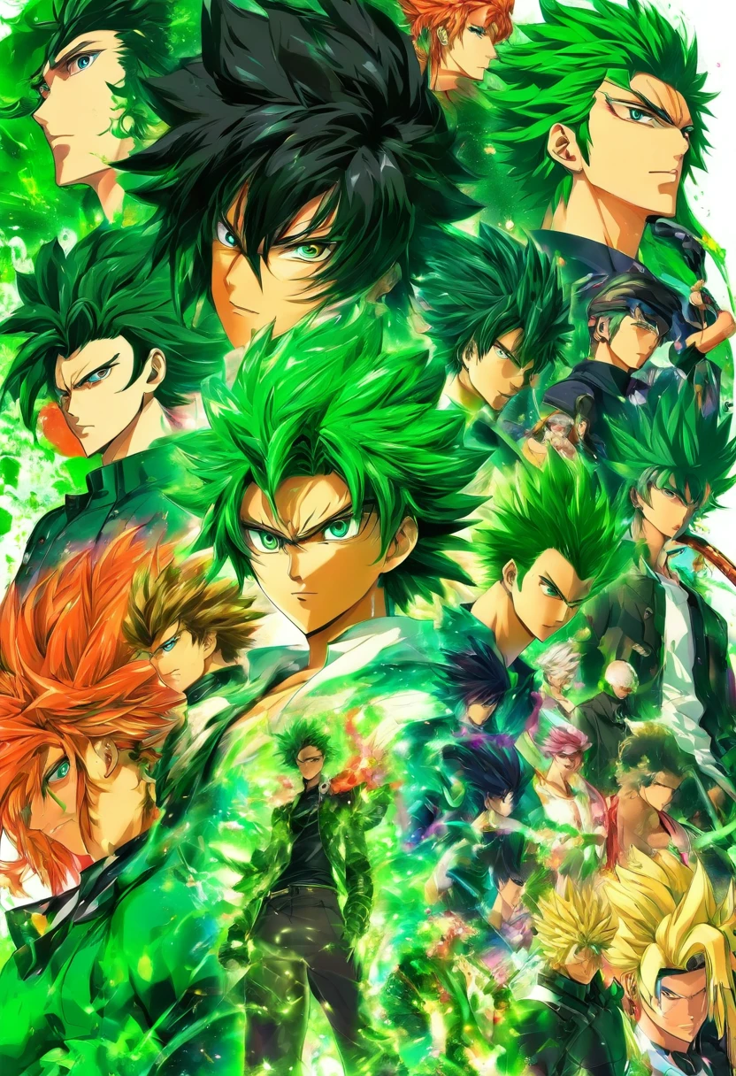 homen de 25 anos, cabelo preto, roupa verde, cut, character sheet exageradas --q 2 fundo branco