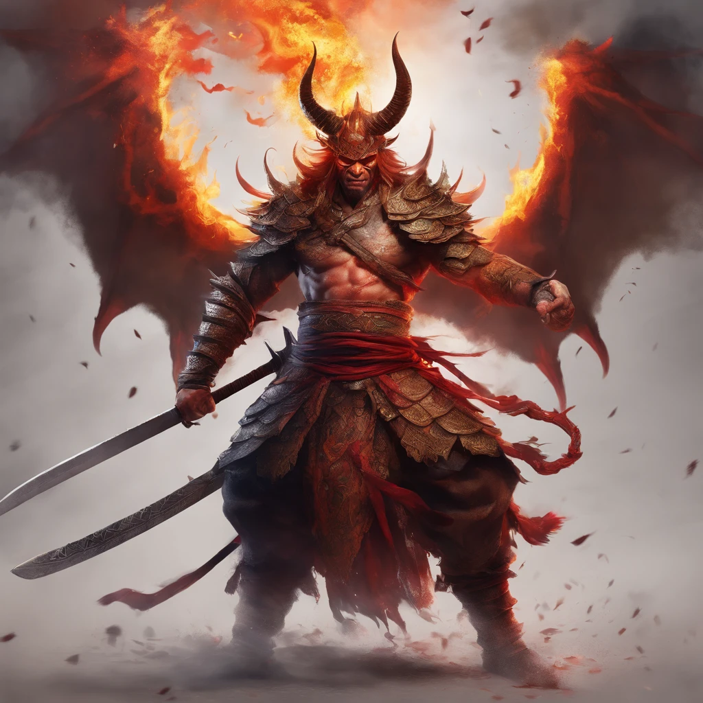 (highres,best quality:1.2),ultra-detailed,realistic:1.37,a samurai holding a flaming katana, mega detailed samurai,extremely detailed monster,a gigantic chimera-shaped monster, explosively detailed monster, intensely detailed katana,monstrous and detailed katana,fire-filled katana, highly detailed environment,wildly detailed background,stunningly detailed scenery,richly detailed setting,visually spectacular setting,vivid atmosphere,mesmerizing atmosphere,artistic setting,richly textured environment,realistic landscape,photo-realistic landscape,landscape with breathtaking details,fiery landscape,apocalyptic landscape,extensively detailed fire,air filled with heavy smoke,atmosphere filled with tension, dramatic ambiance,dynamic atmosphere,detailed character designs,beautifully illustrated characters,emotionally charged characters,aesthetic character design,expressive faces and postures,stylish character attire,colorful and vibrant costumes,impressive character poses,attention-grabbing character expressions,battle ready samurai, fiery monster with intricate patterns, intense and fierce monster,ominous and terrifying monster,monstrous appearance with fire,creature with mythical attributes,dark and awe-inspiring creature,chaotic and menacing creature,combination of different animal features,flaming horns and wings,detailed feathers and scales,massive and powerful monster,devastating presence and impact,ultimate clash between samurai and monster,epic battle scene with high stakes,state-of-the-art special effects,explosive action and movement,dynamic poses and fighting techniques,heroic stance and fearless expression,flaming aura surrounding the samurai,glowing flames engulfing the katana,fiery trails left behind by the sword swings,shimmering light illuminating the battlefield,immersive lighting with dynamic shadows,atmospheric lighting with vibrant colors,strong contrast of light and dark tones,emphasizing tension and drama with lighting effects,incandescent red and oran
