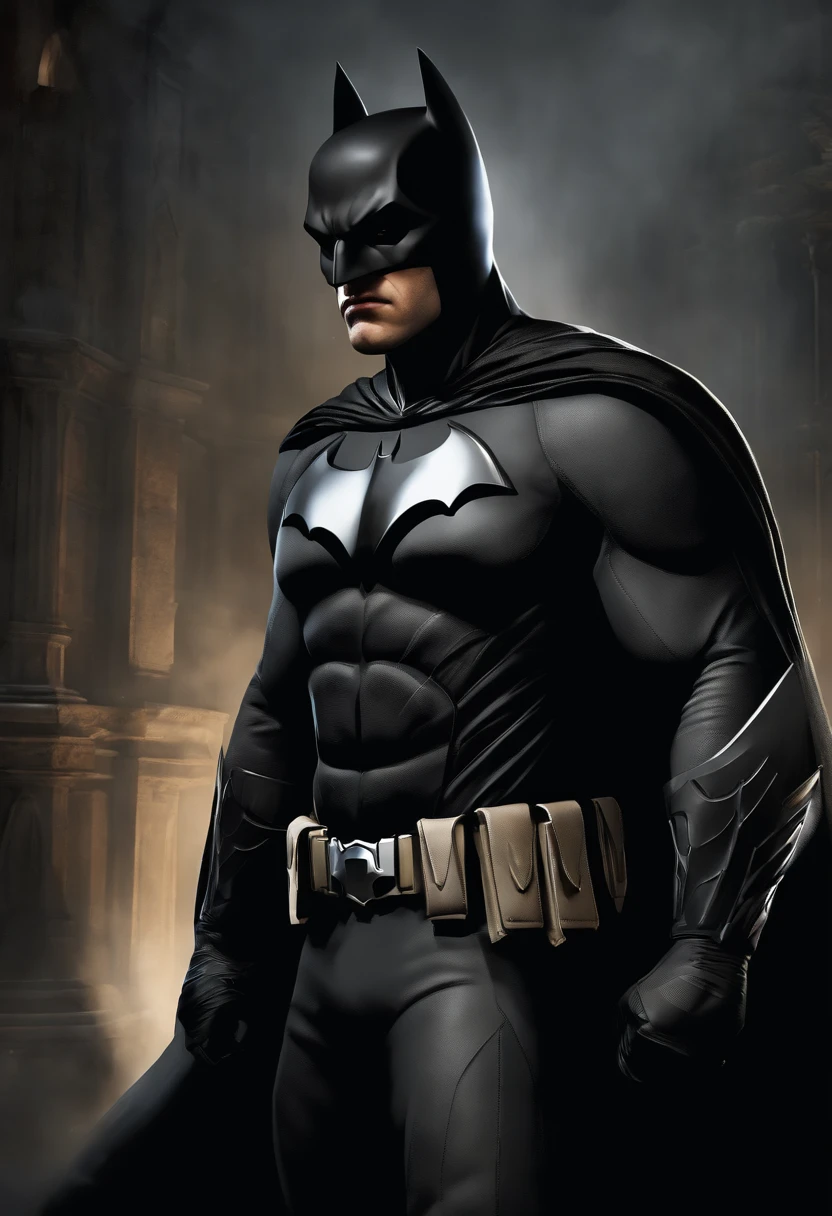 (best quality,highres,masterpiece:1.2),dark background,ultra-detailed,cavaleiro das trevas,immensely detailed batman,brooding atmosphere,impressive costume design,sharp focus,intense shadows,gritty and realistic,moody lighting,detailed facial features,bat logo on the chest,fierce expression,cape flowing dramatically,brooding eyes,perfect anatomy,dynamic posing,ominous silhouette,high contrast,deep shadows,foreboding atmosphere,stark colors,dramatic composition,urban setting,night time,gothic architecture,intense and powerful presence,breathtaking realism,artistic interpretation,masterful rendering,skilled brushwork,subtle color gradients,dynamic action,iconic superhero,impressive physique,exquisite attention to detail,imposing figure,fearless protector,mesmerizing intensity,striking visual impact,vibrant colors,emotive expression,compelling storytelling,hint of mystery and danger,epic and atmospheric,immersive experience,suspended in action,extraordinary craftsmanship,immortalized in art