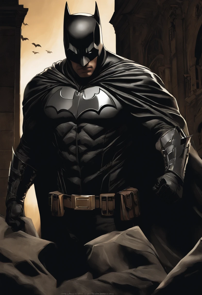 (best quality,highres,masterpiece:1.2),dark background,ultra-detailed,cavaleiro das trevas,immensely detailed batman,brooding atmosphere,impressive costume design,sharp focus,intense shadows,gritty and realistic,moody lighting,detailed facial features,bat logo on the chest,fierce expression,cape flowing dramatically,brooding eyes,perfect anatomy,dynamic posing,ominous silhouette,high contrast,deep shadows,foreboding atmosphere,stark colors,dramatic composition,urban setting,night time,gothic architecture,intense and powerful presence,breathtaking realism,artistic interpretation,masterful rendering,skilled brushwork,subtle color gradients,dynamic action,iconic superhero,impressive physique,exquisite attention to detail,imposing figure,fearless protector,mesmerizing intensity,striking visual impact,vibrant colors,emotive expression,compelling storytelling,hint of mystery and danger,epic and atmospheric,immersive experience,suspended in action,extraordinary craftsmanship,immortalized in art