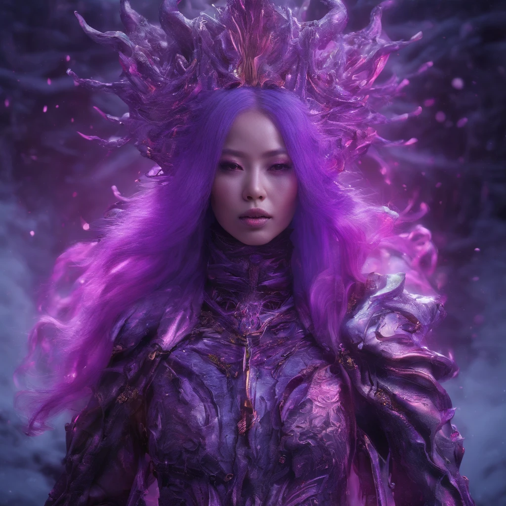 Agate glass texture 32K(tmasterpiece,k hd,hyper HD,32K)Long flowing bright purple hair,Snow in winter,zydink, a color, Asian people (Kizi), (Red scarf), Combat posture, looking at the ground, long whitr hair, Floating bright purple, Fire cloud pattern gold tiara, Chinese long-sleeved gold silk garment, (Abstract snowflakes flying:1.2), white backgrounid,Lotus protector(realisticlying:1.4),Bright purple hair,Smoke on the road,The background is pure, A high resolution, the detail, RAW photogr, Sharp Re, Nikon D850 Film Stock Photo by Jefferies Lee 4 Kodak Portra 400 Camera F1.6 shots, Rich colors, ultra-realistic vivid textures, Dramatic lighting, Unreal Engine Art Station Trend, cinestir 800,Long flowing bright purple hair