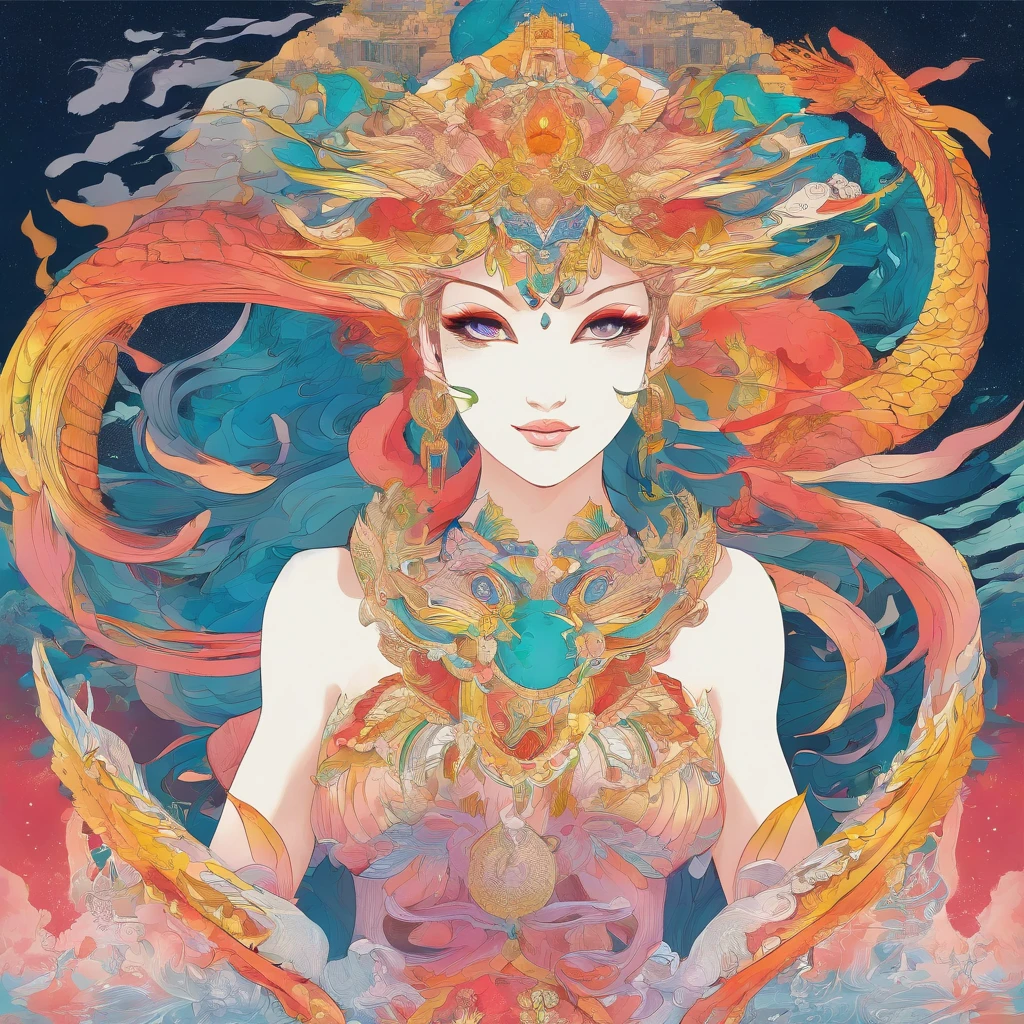 (masterpiece, top quality, best quality, official art, beautiful and aesthetic:1.2), (1girl:1.3), extremely detailed,(fractal art:1.2),colorful,highest detailed,(zentangle:1.2), (dynamic pose), (abstract background:1.5), (treditional dress:1.2), (shiny skin), (many colors:1.4), upper body --auto