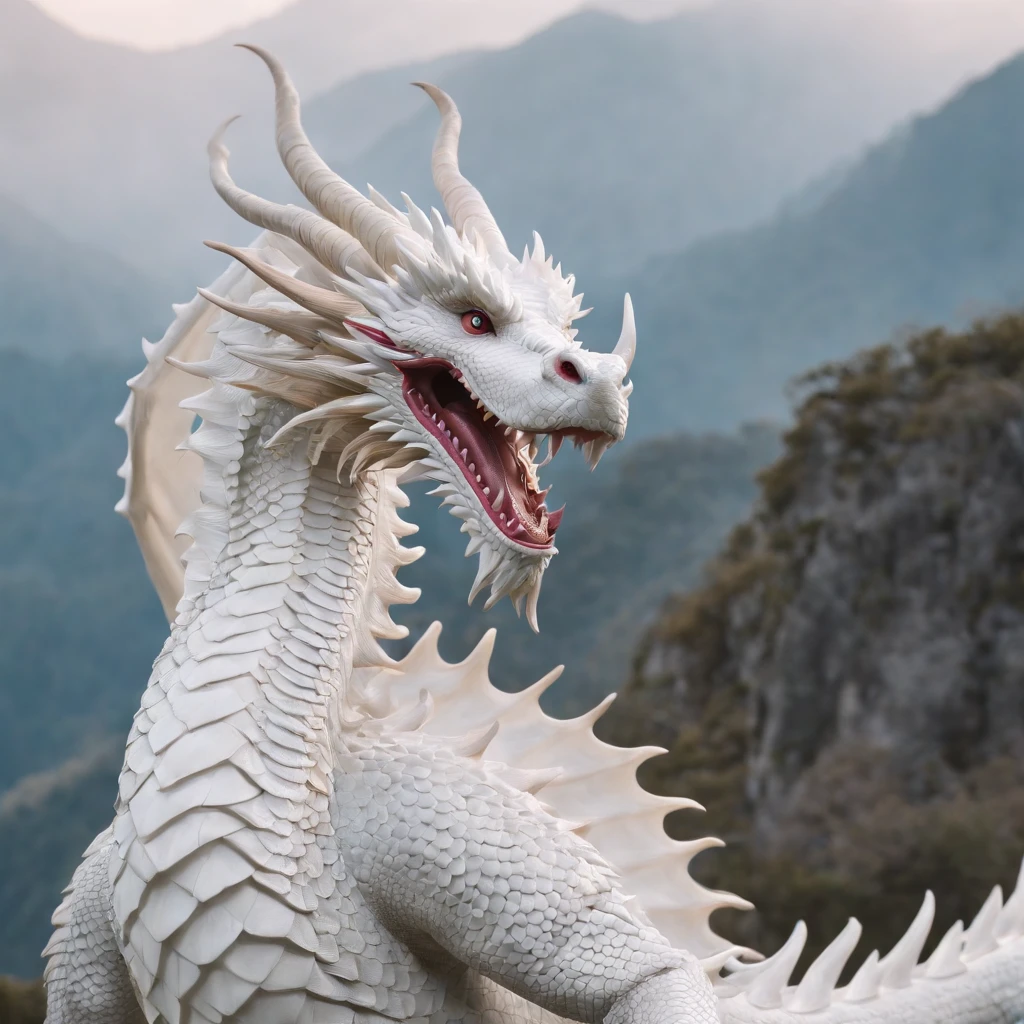 (((white dragon))),chinesedragon,(((Behind him is a huge Chinese dragon))),Uma mulher de figura marcante,Use uma minissaia bonita,Vazamento de ambos os ombros,joias,amazing work,Vitreous glow,clean backdrop,alto brilho,cores azuis,em rosa,cores ciano,Cor vermelha