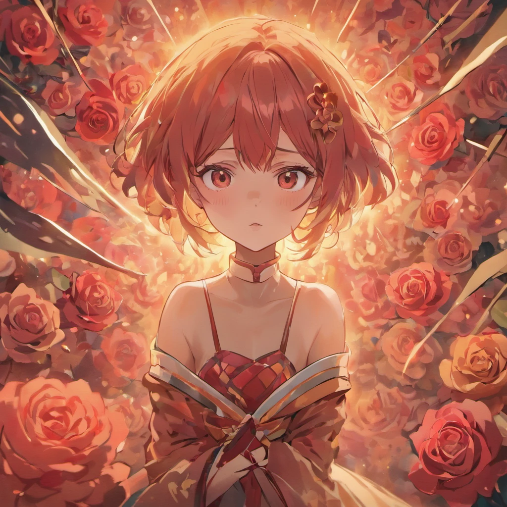 (best quality,4k,8k,highres,masterpiece:1.2),ultra-detailed,realistic,portrait,dynamic pose,warm art style,singular,roses in hair,close-up,expressive eyes,red lips,vivid colors,dramatic lighting,soft background