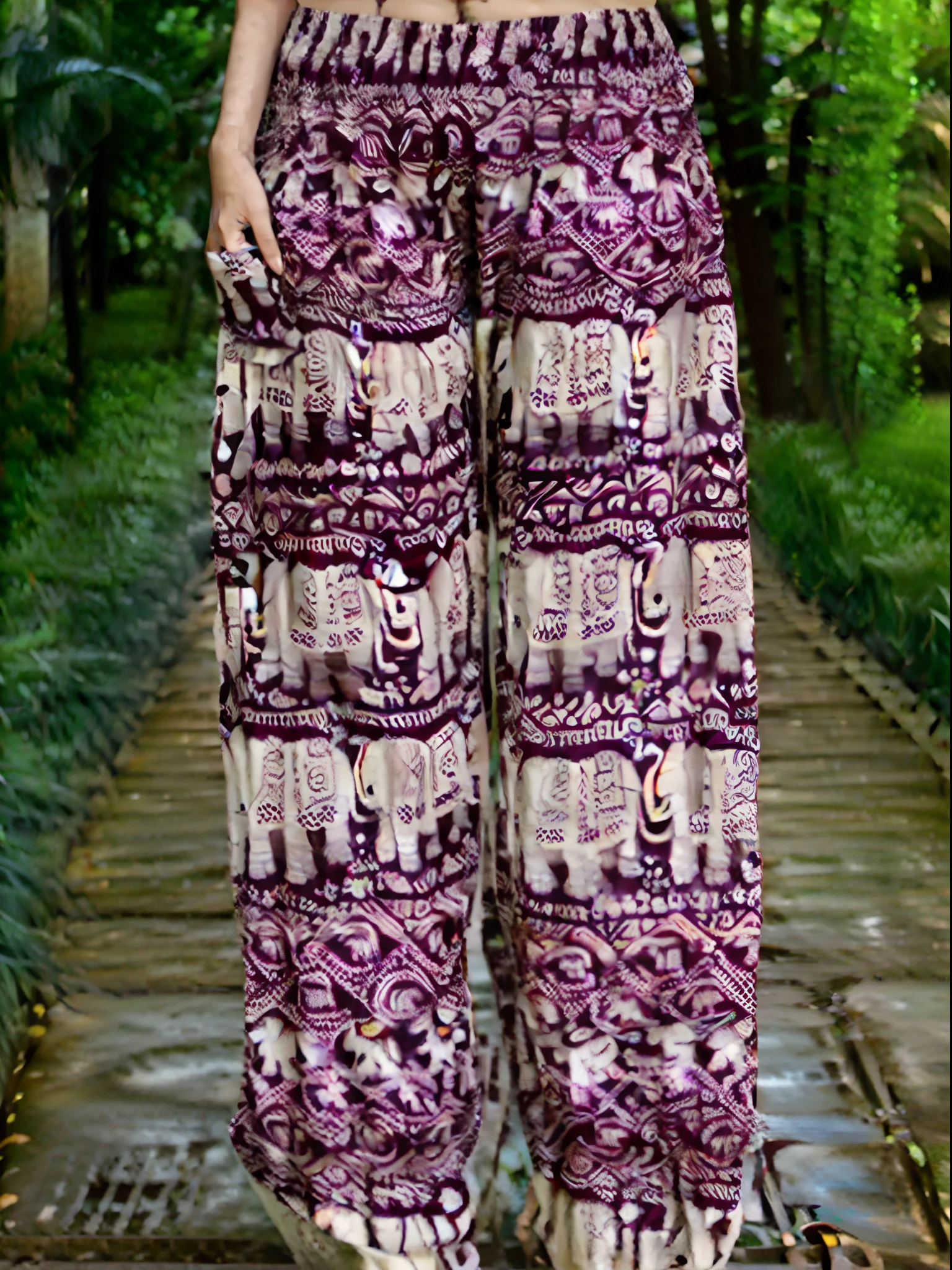 (best quality:1.4), (ultra highres:1.2), (photorealistic:1.4), (8k, RAW photo:1.2),(medium shot :1.4), (brown eyes), girl walking on the street, wearing ( red ThaiElephantHaremPants:1.3),(white top:1.2), (nice shoes),(natural light),(rim light)