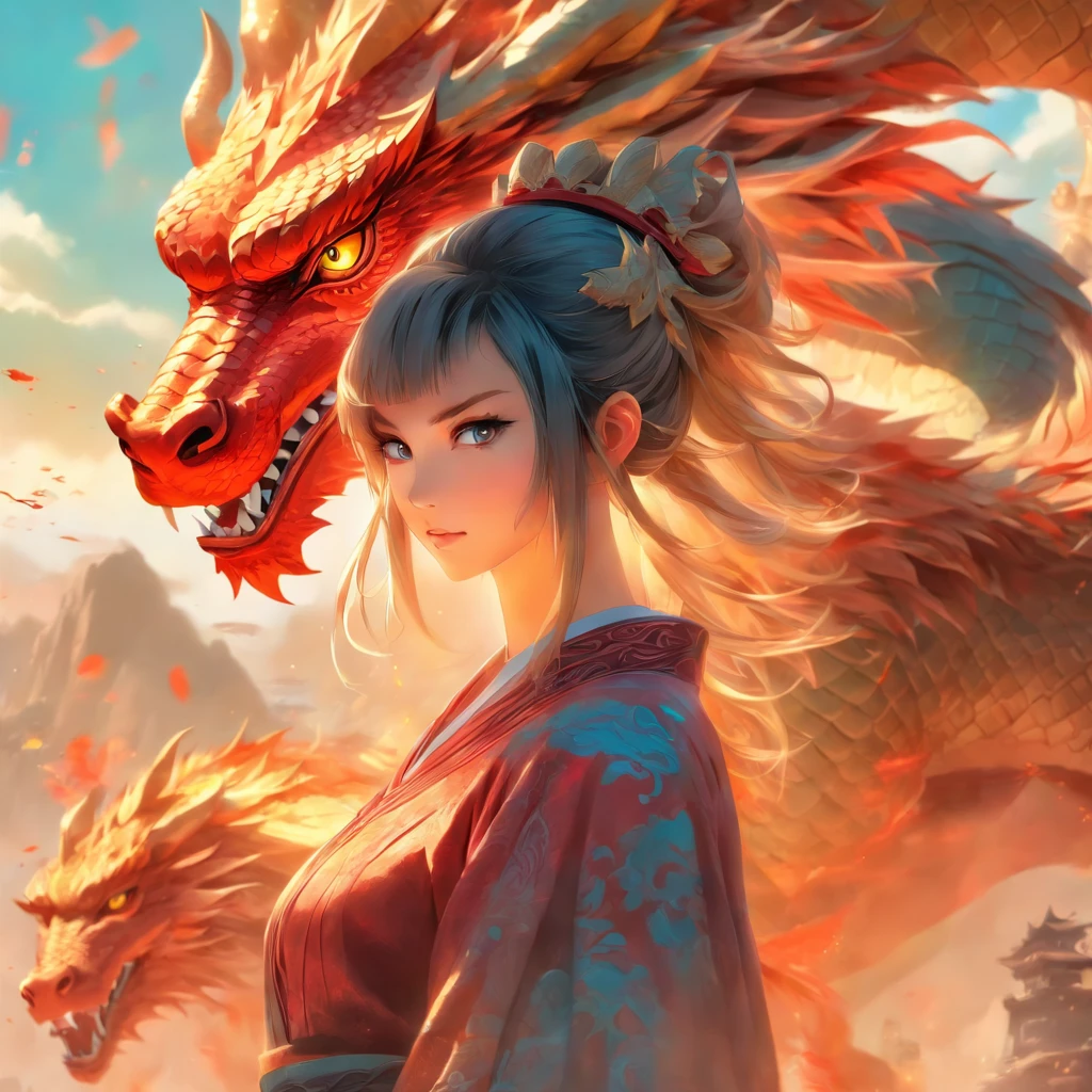 a close up of a woman standing on a rock with a dragon, alice x. zhang, the dragon girl portrait, chinese fantasy, artgerm and ruan jia, dragon girl, queen of dragons, chinese dragon concept art, by Yang J, ruan jia and artgerm, a beautiful artwork illustration, cgsociety and fenghua zhong