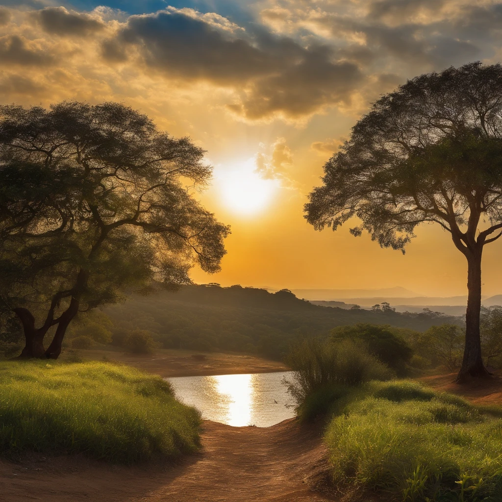 a panoramic view, luz dourada quente, A godly person raised his hand in prayer, Angel descending from heaven with a radiant aura, Peaceful countryside at sunset, 4k, NFFSW, -AR 2.35:1, The sun's rays through the clouds, Foco suave, wind gently swaying tall grass, Colinas ondulantes ao longe com uma antiga capela de pedra, Pomba voando com luz rasteira, O brilho da energia divina em torno dos anjos, Fluttering lobes and feathers on the wings, A look of reverence and gratitude to those who pray, A sparkling river reflecting the color of the sky, uma humilde cruz de madeira nas proximidades, An atmosphere of peace and miraculous existence, Cores brilhantes com brilho sonhador, Ethereal notes floating in the air, Timeless sense and spiritual connection, A series of blessings gently poured out from on high, Turn the pages in the breeze and open the Bible, On-screen text overlay with scripture quotations, Humor comovente e comovente, Images based on religion or belief.