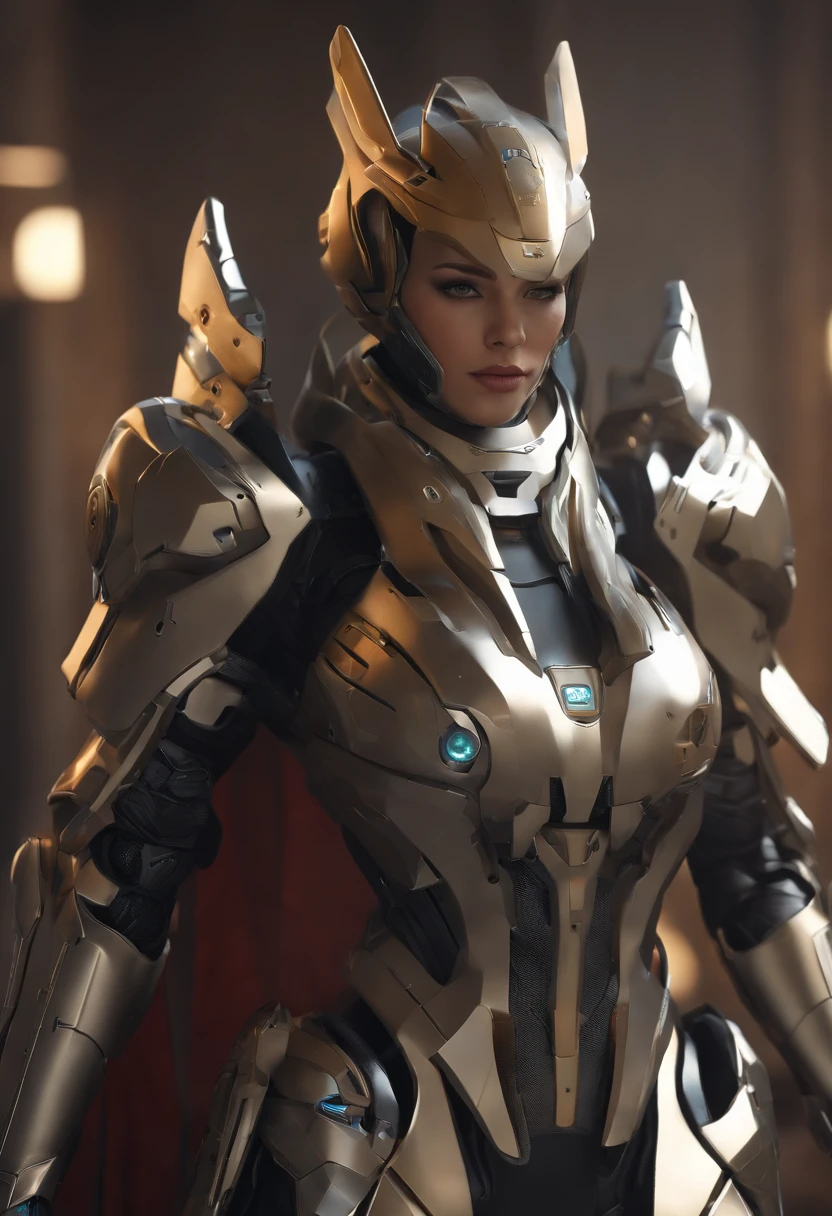 a close up of a woman in a suit with a sword, girl in mecha cyber armor, female mecha, robot mecha female dragon head, sleek mecha female dragon head, biblical female android, mecha suit, trending in cgsociety, of a beautiful female warframe, zbrush central contest winner, cgsociety masterpiece, trending on zbrush central