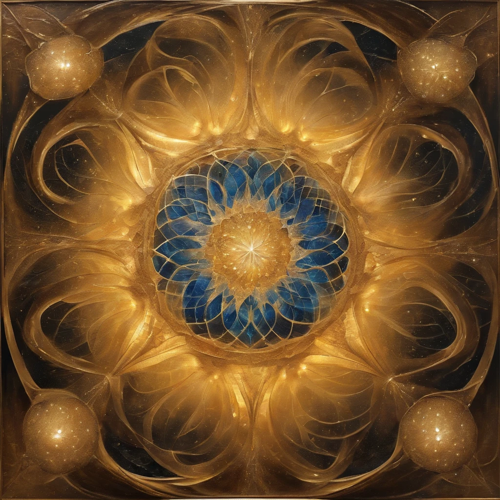 Beautiful symmetrical full body photo with oil painting，With thick brushstrokes and wet paint，Fibonacci，the golden ratio，Melted wax，Visible brush strokes，surrounded by crystal spheres，3D mosaic wireframe，Neurographics，neurons，colours，Loves，intense emotion，oil on the canvas，Thick brushstrokes，insanely details，8k uhd，tmasterpiece，art  stations，ultra-realistic realism，Van Gogh Starry Sky