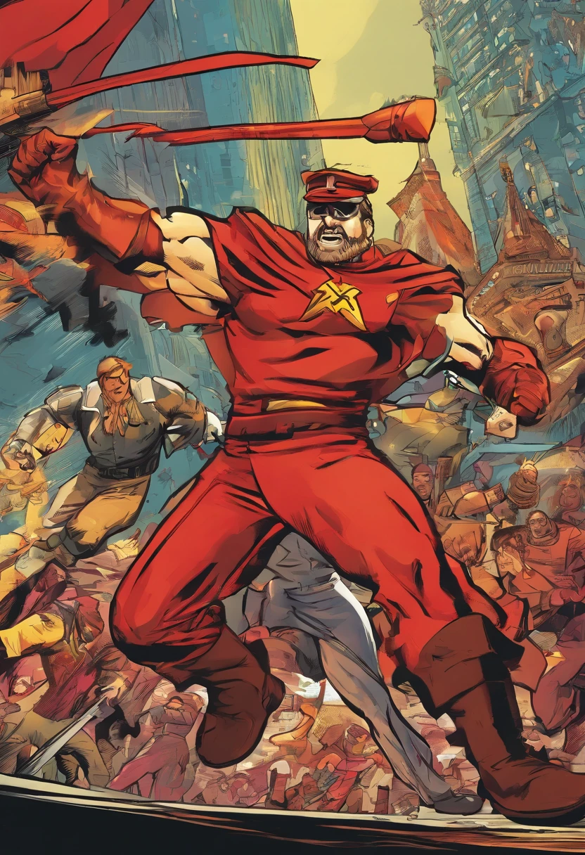 Communist captain fighting the Omni man in a 4k city