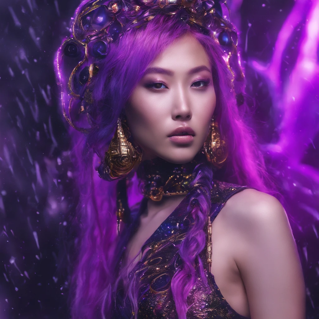 Agate glass texture 32K（tmasterpiece，k hd，hyper HD，32K）Long flowing bright purple hair，Snow in winter，zydink， a color， Asian people （Kizi）， （Red scarf）， Combat posture， looking at the ground， long whitr hair， Floating bright purple， Fire cloud pattern gold tiara， Chinese long-sleeved gold silk garment， （Abstract snowflakes flying：1.2）， white backgrounid，Lotus protector（realisticlying：1.4），Bright purple hair，Smoke on the road，The background is pure， A high resolution， the detail， RAW photogr， Sharp Re， Nikon D850 Film Stock Photo by Jefferies Lee 4 Kodak Portra 400 Camera F1.6 shots, Rich colors, ultra-realistic vivid textures, Dramatic lighting, Unreal Engine Art Station Trend, cinestir 800，Long flowing bright purple hair