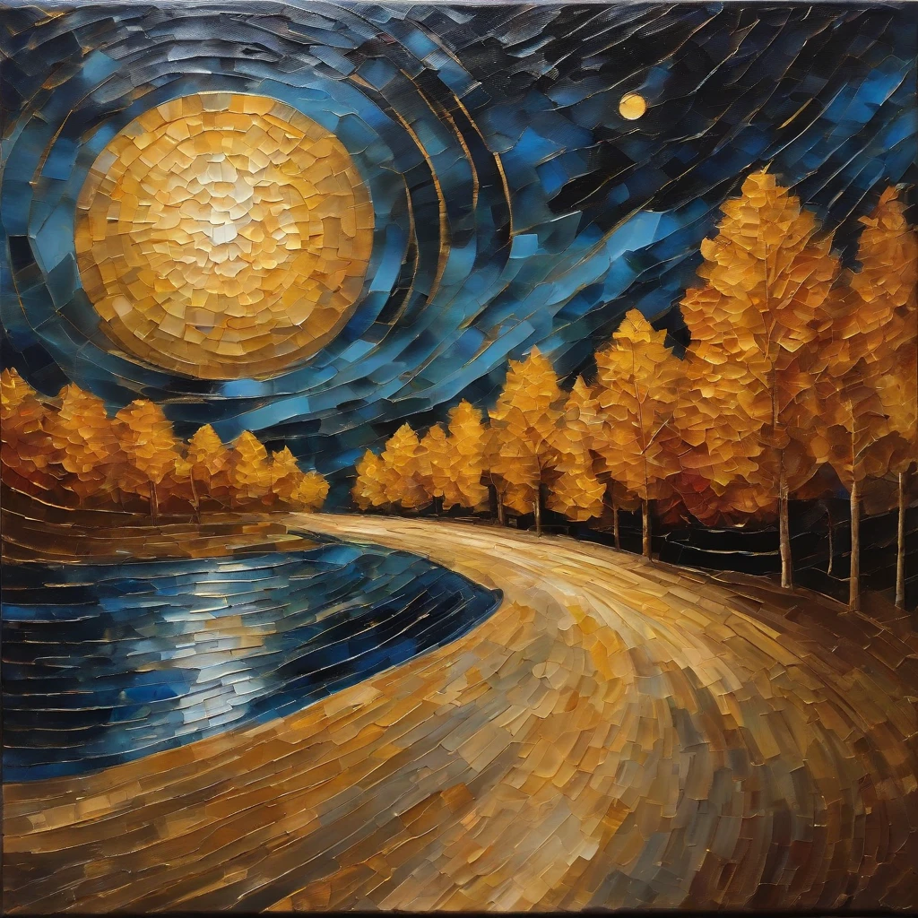 Coarse brushstrokes and wet paint,Fibonacci,the golden ratio,Melted wax,Visible brush strokes,3D mosaic wireframe,neurons,colours,oil on the canvas,Thick brushstrokes,insanely details,8K UHD,ultra-realistic realism,Van Gogh Starry Sky,;Pedestrian blur effect walking on the road