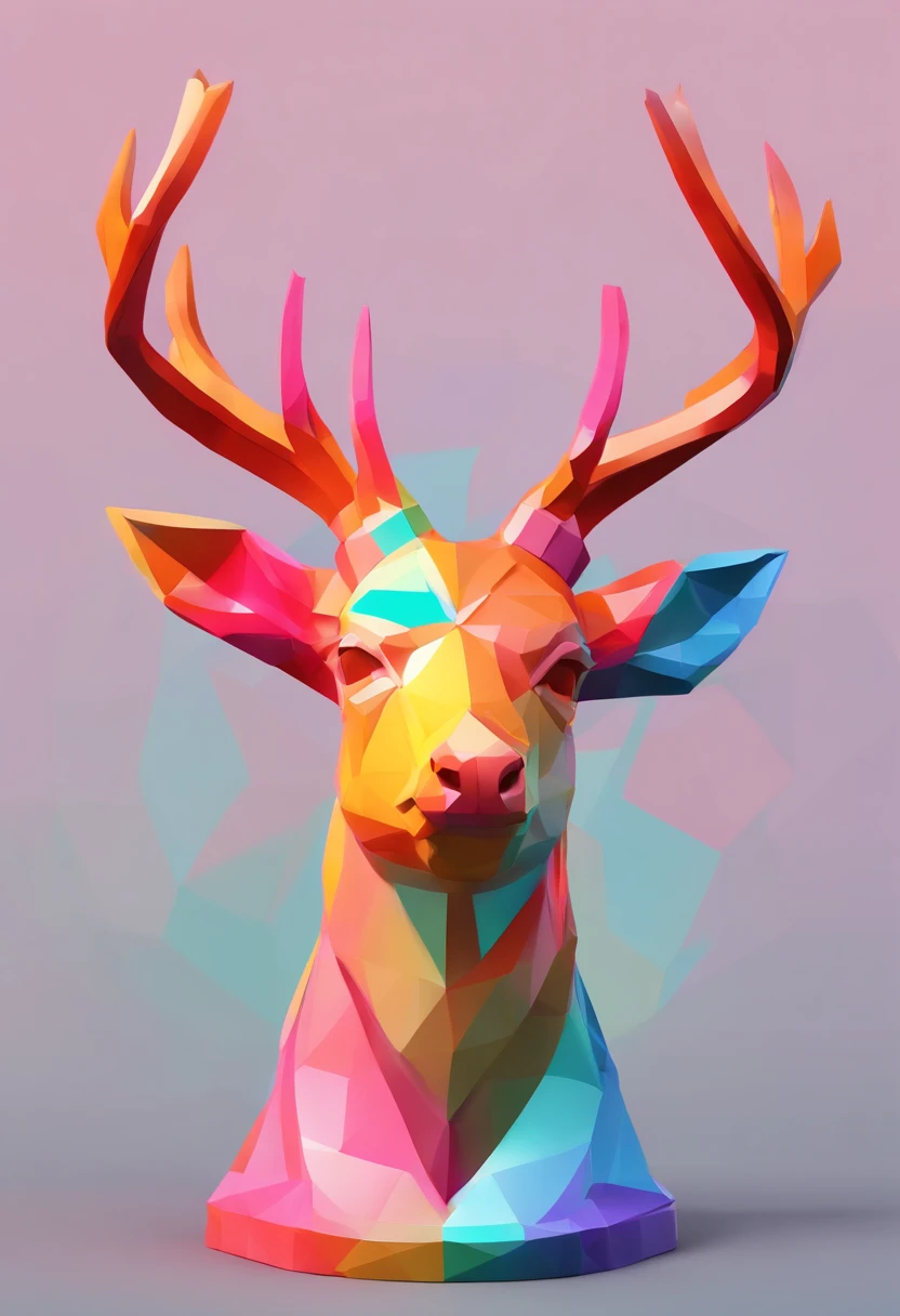Close-up of the deer head statue, Colorful classical statues, greek godness portrait sculpture, Classical art, bust with a beautiful neck, Escultura Michelangelo, classicism artstyle,Paper cut art style, Neon candy color, Simple, Stylish, Bright.。.。.。.。.。.3D, Redshift, Arnold renderer, High detail, High quality,Candy color 8K