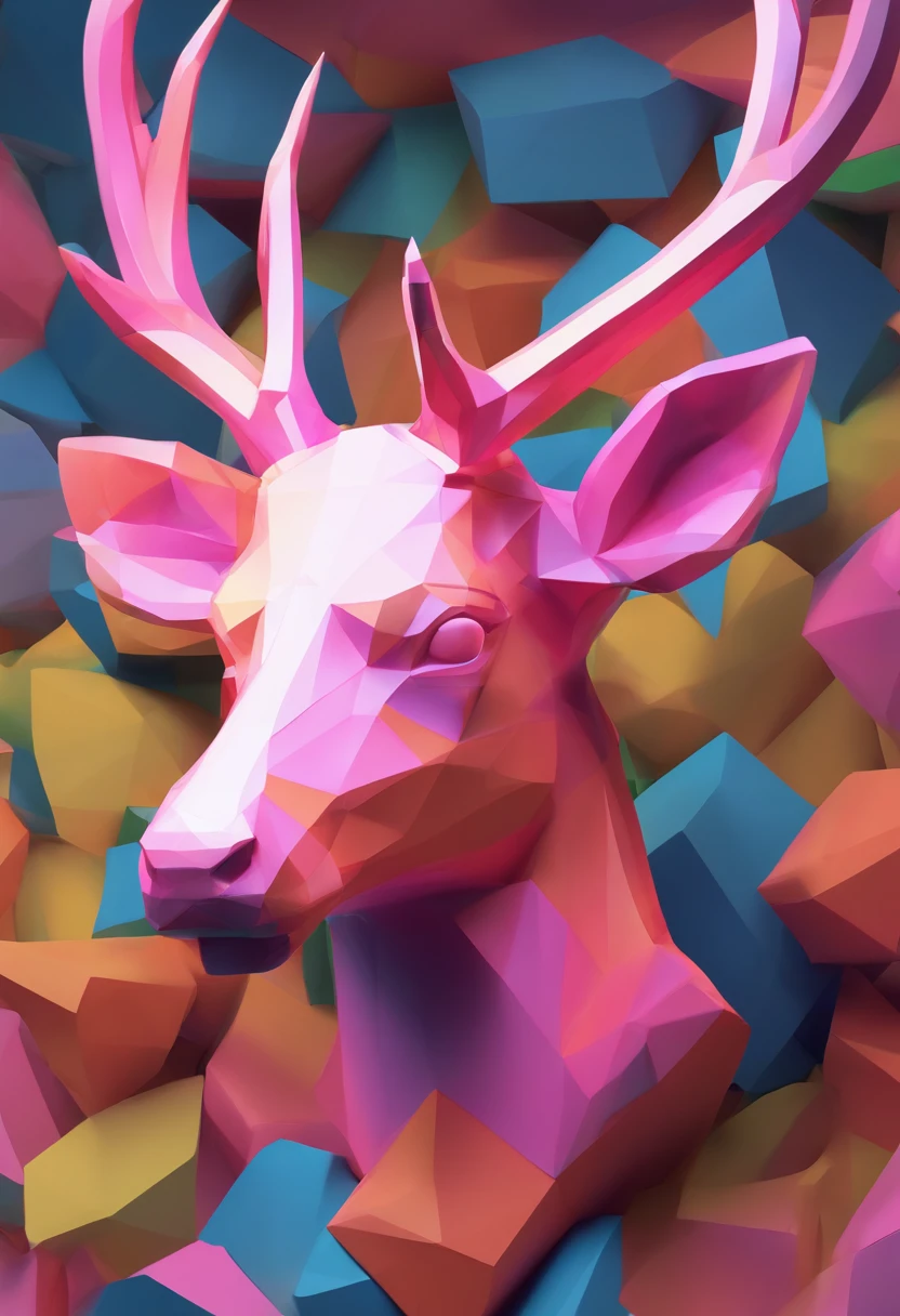 Close-up of deer head statue, Colorful classical statues, greek godness portrait sculpture, Classical art, bust with a beautiful neck, Escultura Michelangelo, classicism artstyle,Paper cut art style, Neon candy color, Simple, Stylish, Bright.。.。.。.。.。.。.3D, Redshift, Arnold renderer, High detail, High quality,Candy color 8K