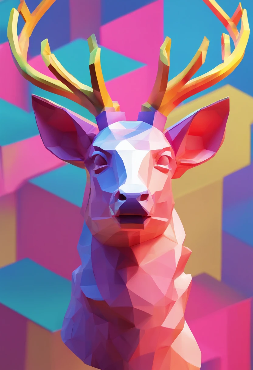 Close-up of deer head statue, Colorful classical statues, greek godness portrait sculpture, Classical art, bust with a beautiful neck, Escultura Michelangelo, classicism artstyle,Paper cut art style, Neon candy color, Simple, Stylish, Bright.。.。.。.。.。.。.3D, Redshift, Arnold renderer, High detail, High quality,Candy color 8K