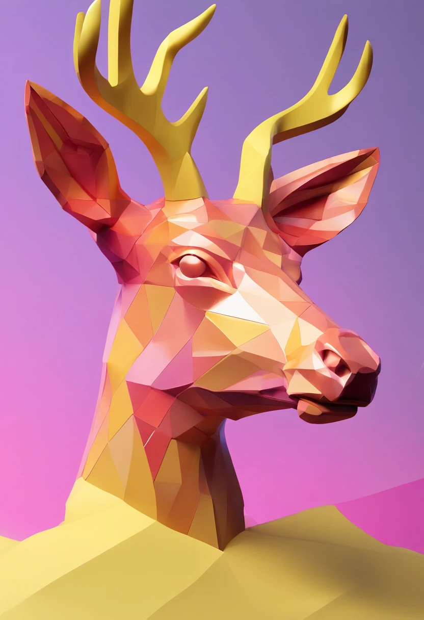 Close-up of deer head statue, Colorful classical statues, greek godness portrait sculpture, Classical art, bust with a beautiful neck, Escultura Michelangelo, classicism artstyle,Paper cut art style, Neon candy color, Simple, Stylish, Bright.。.。.。.。.。.。.3D, Redshift, Arnold renderer, High detail, High quality,Candy color 8K