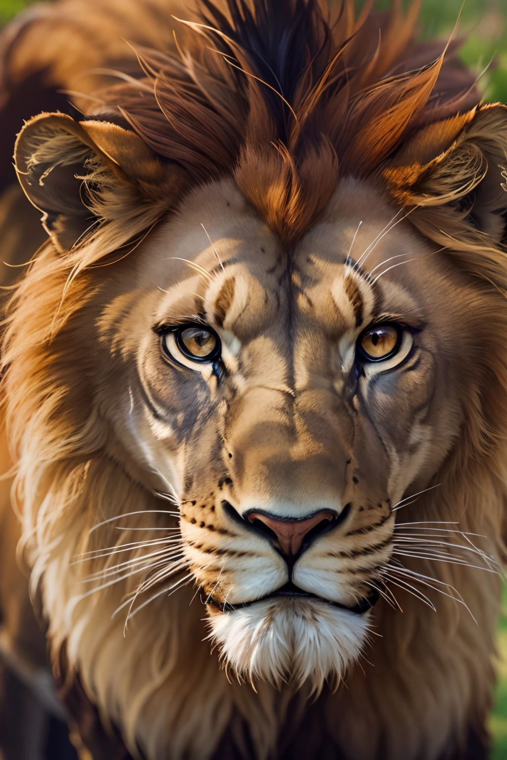 Face of a fierce adult lion