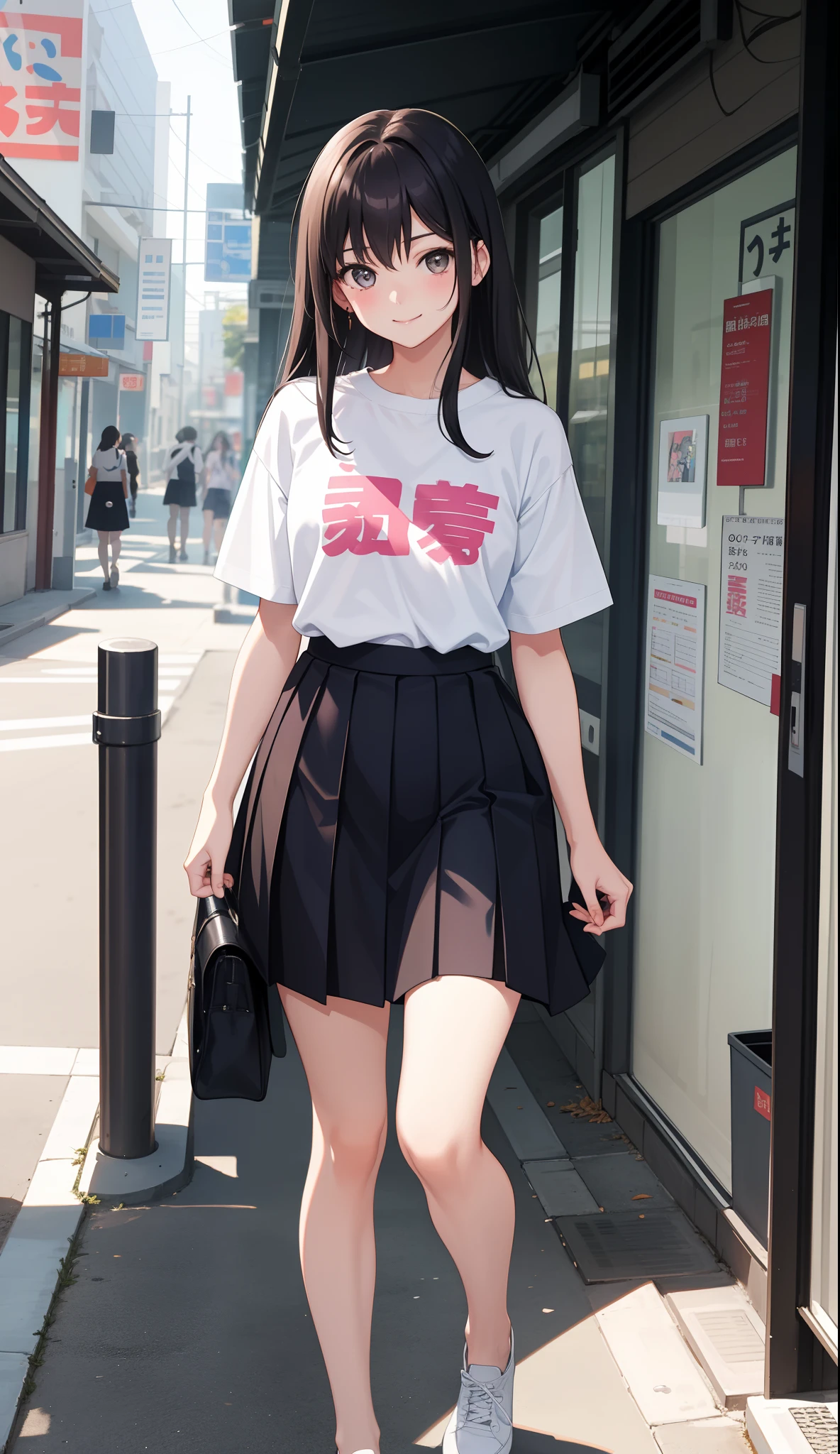 1girl in、AS-Adult、A smile、(Tsundere)、The shirt、skirt by the、(small tits)Chilarism、Upper body portrait、Walking with a thigh、