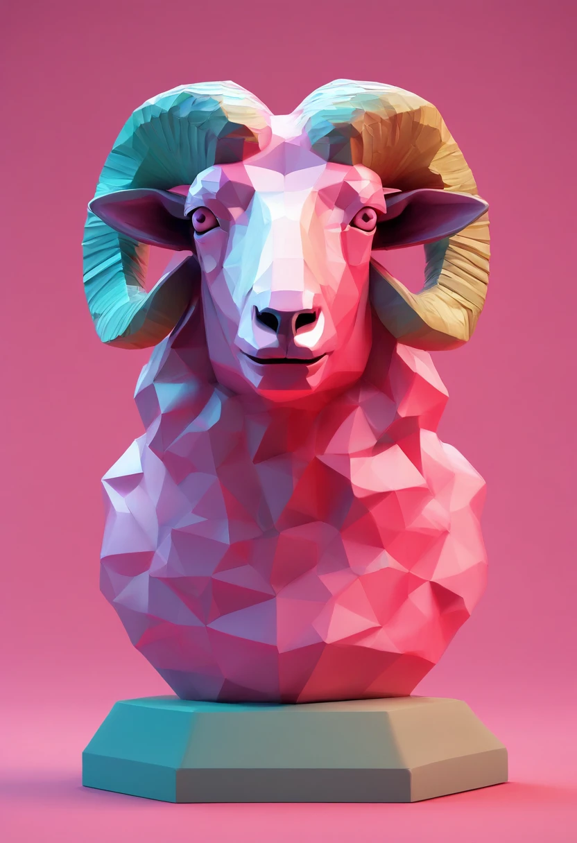 Close-up of sheep's head statue, Colorful classical statues, greek godness portrait sculpture, Classical art, bust with a beautiful neck, Escultura Michelangelo, classicism artstyle,Paper cut art style, Neon candy color, Simple, Stylish, Bright.。.。.。.。.。.。.。.3D, Redshift, Arnold renderer, High detail, High quality,Candy color 8K