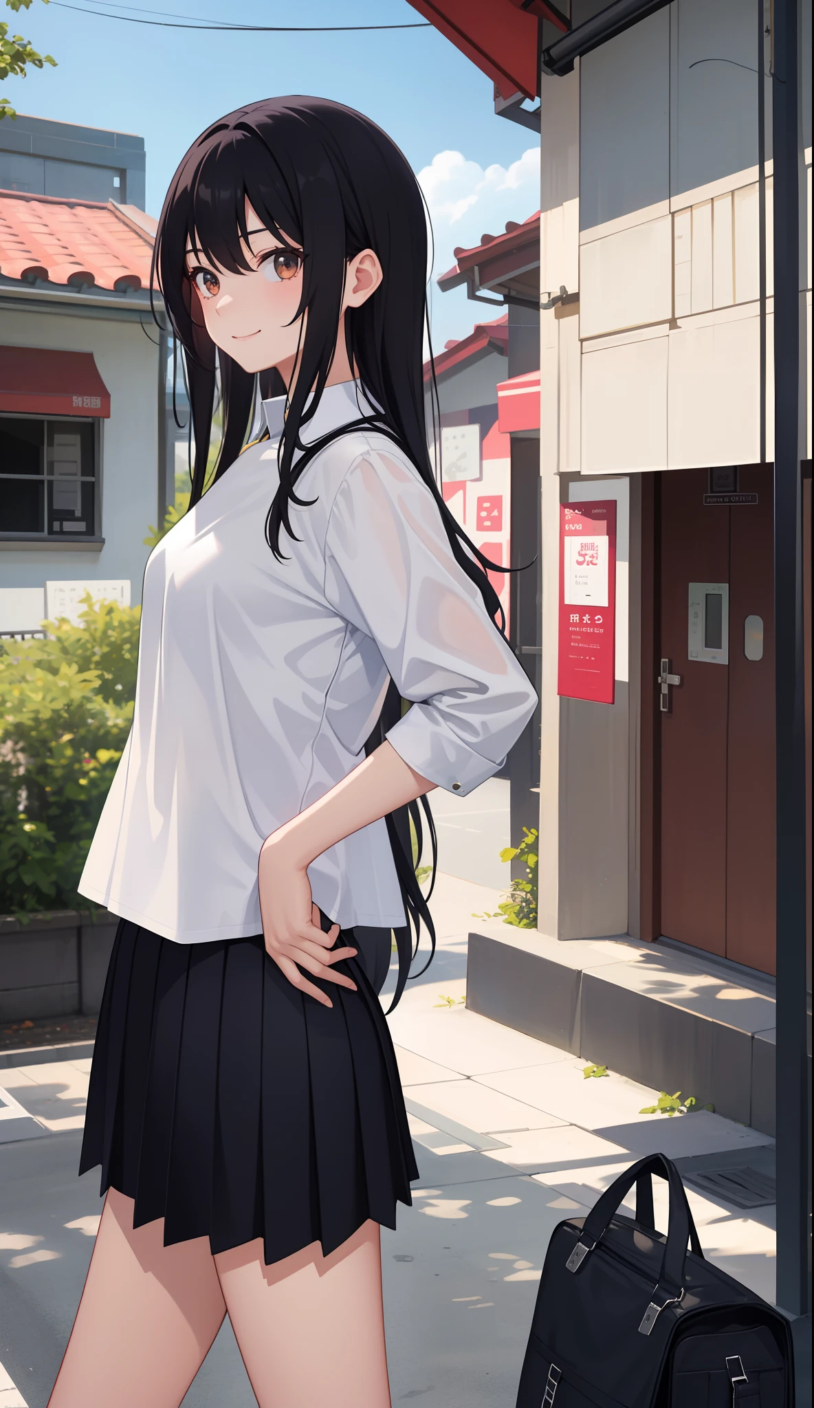 1girl in、AS-Adult、A smile、(Tsundere)、The shirt、skirt by the、(small tits)Chilarism、Upper body portrait、Walking with a thigh、