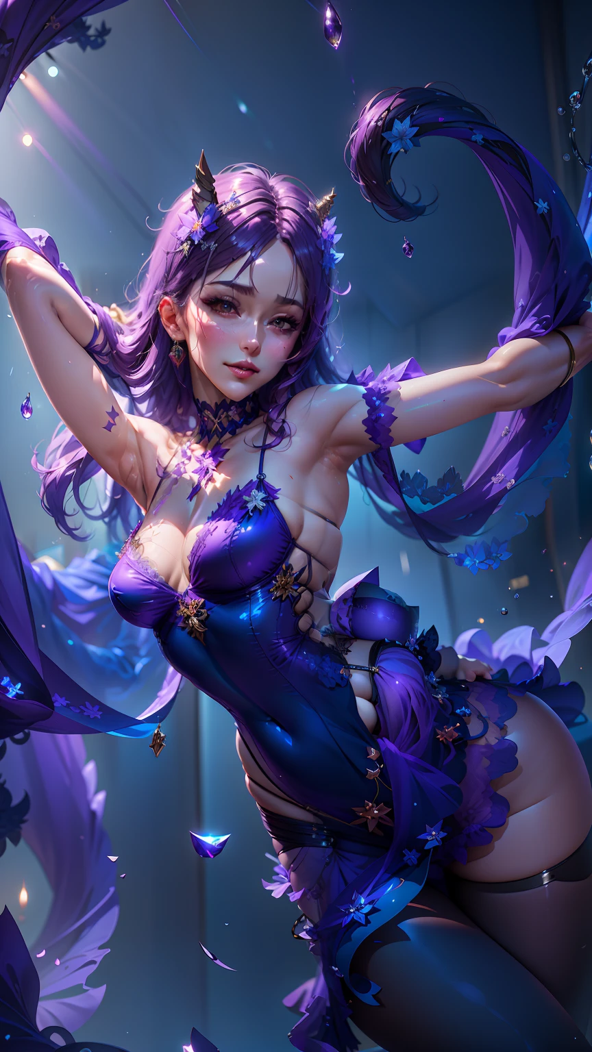 Purple hair woman in purple lingerie posing for photo, cgsociety masterpiece, 3 d render character art 8 k, wlop glossy skin, Purple body, Sexy Pose, ArtStation Masterpiece, deviantart artstation cgscosiety, cgsociety inspired, smooth purple skin, ross tran 8 k, rendered in sfm, octane cgsociety, full body cgsociety