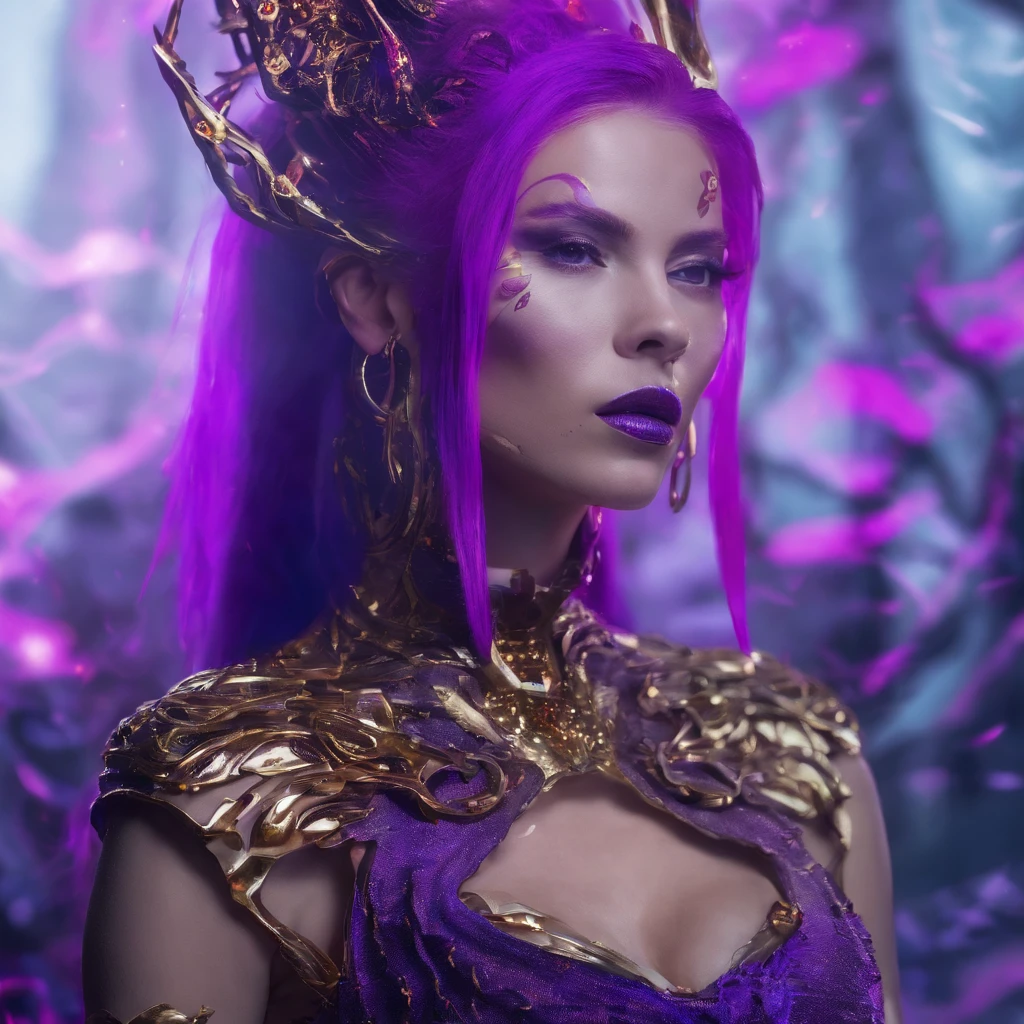 Agate glass texture 32K（tmasterpiece，k hd，hyper HD，32K）Short flowing bright purple hair，Snow in winter，zydink， a color， Ancient Ascension （Female devil）， （Blood-colored scarf）， Combat posture， looking at the ground， short detailed hair， Floating bright purple， Flame pattern gold tiara， Chinese long-sleeved gold silk garment， （Abstract snowflakes flying：1.2）， white backgrounid，Lotus protector（realisticlying：1.4），Bright purple hair，Smoke on the road，The background is pure， A high resolution， the detail， RAW photogr， Sharp Re， Nikon D850 Film Stock Photo by Jefferies Lee 4 Kodak Portra 400 Camera F1.6 shots, Rich colors, ultra-realistic vivid textures, Dramatic lighting, Unreal Engine Art Station Trend, cinestir 800，Short flowing bright purple hair