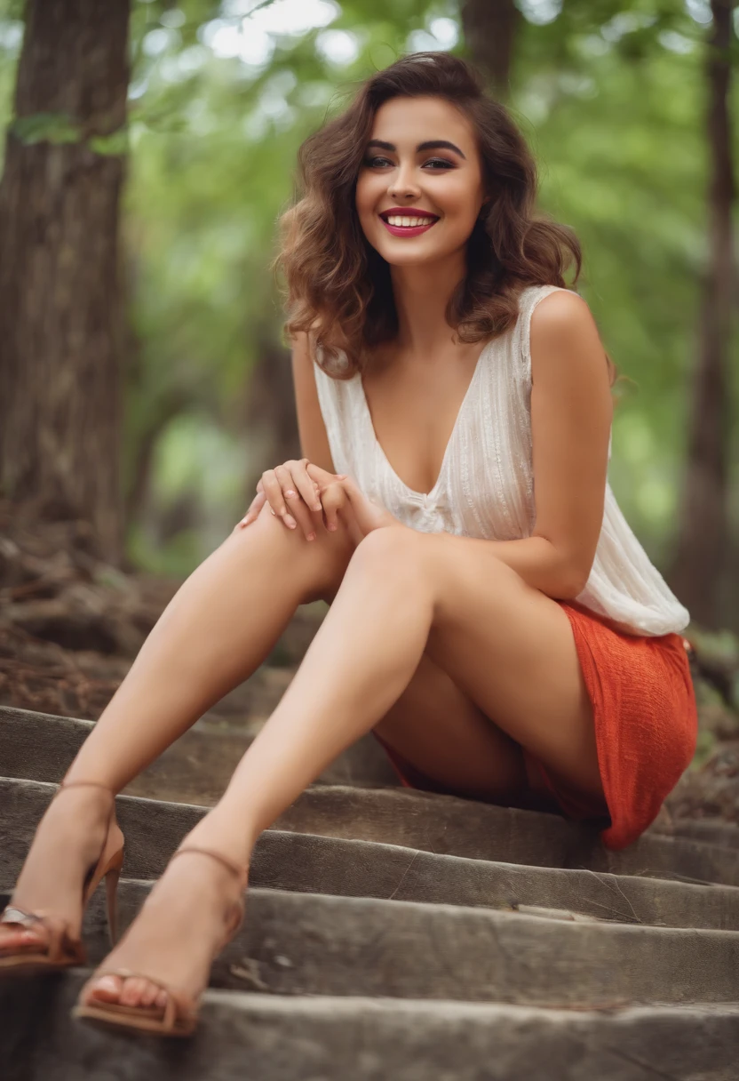 Opening legs　prety woman　Young 20s shortcuts　Cute　Clothes are sheer　a smile　Spread your legs