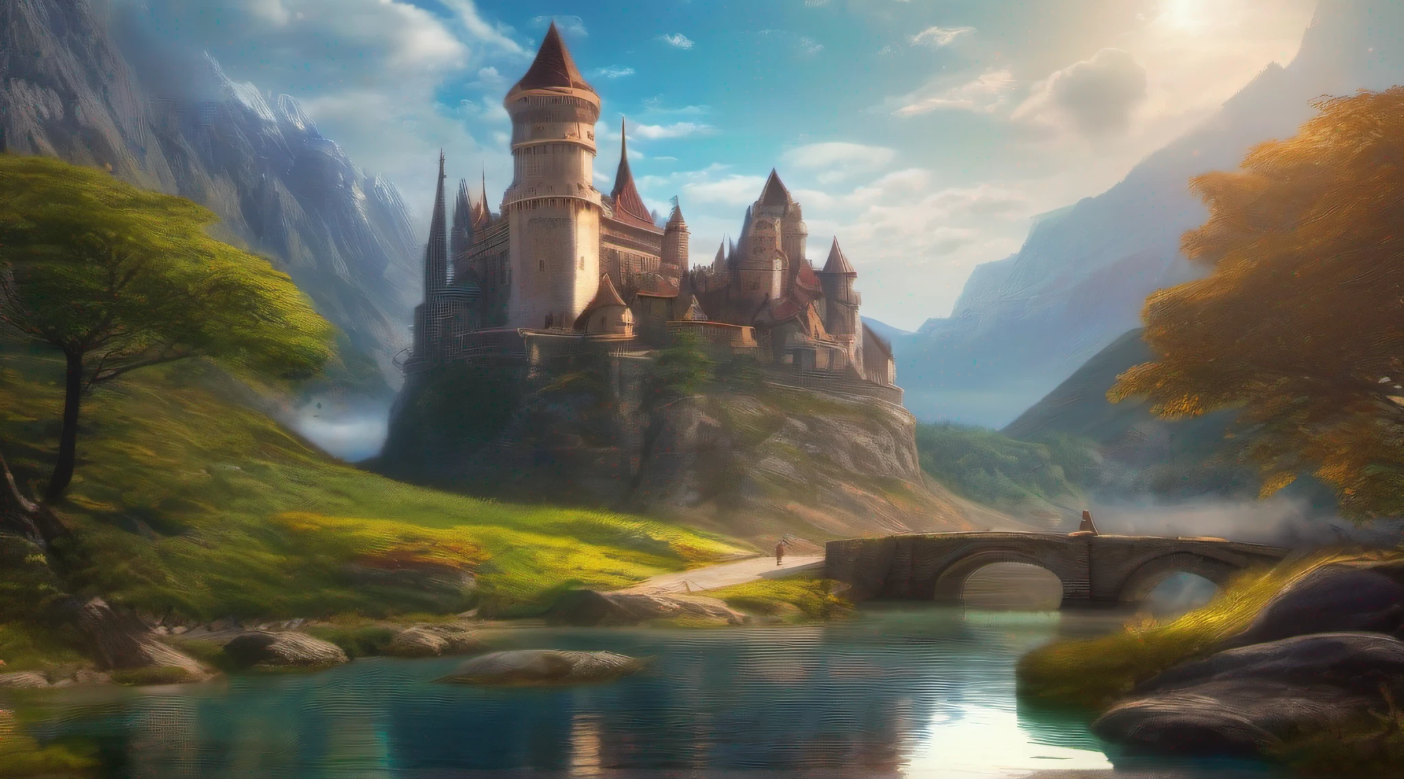 a woman in a fantasy setting with a sword and a castle, detailed digital 2d fantasy art, 4k fantasy art, high quality fantasy art, 2. 5 d cgi anime fantasy artwork, detailed fantasy art, digital 2d fantasy art, hd fantasy art, fantasy game art, 8k fantasy art, fantasy art behance, epic fantasy art style hd